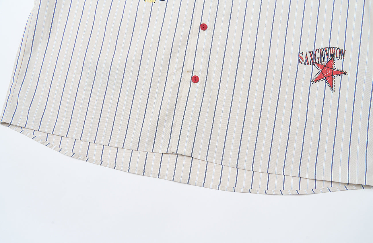 SAVAGEGROWTHWORLD Sketch Stripe Short Sleeve Shirt-Half shirt-S (Preorder)-Free Shipping Leatheretro