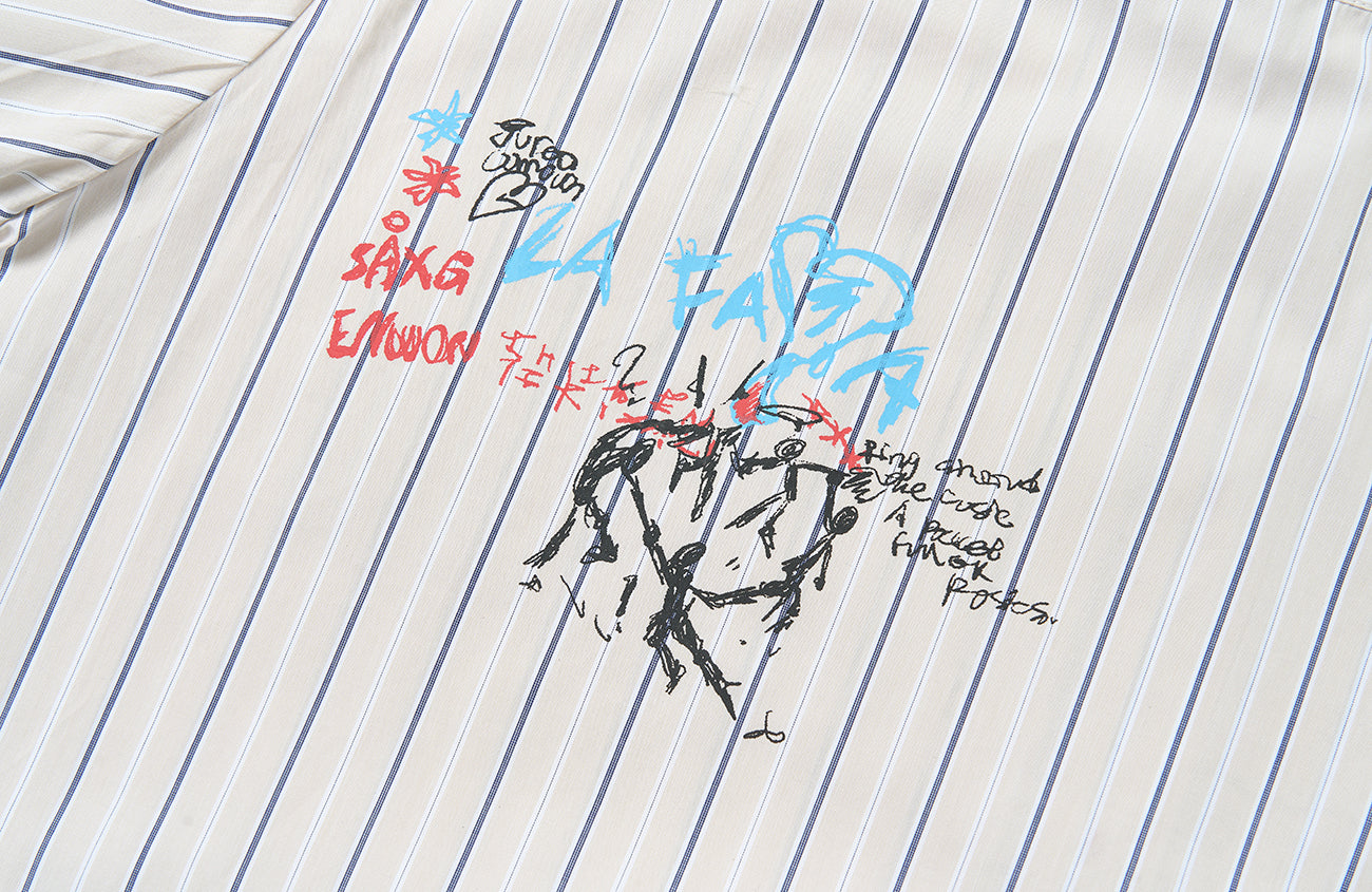 SAVAGEGROWTHWORLD Sketch Stripe Short Sleeve Shirt-Half shirt-S (Preorder)-Free Shipping Leatheretro