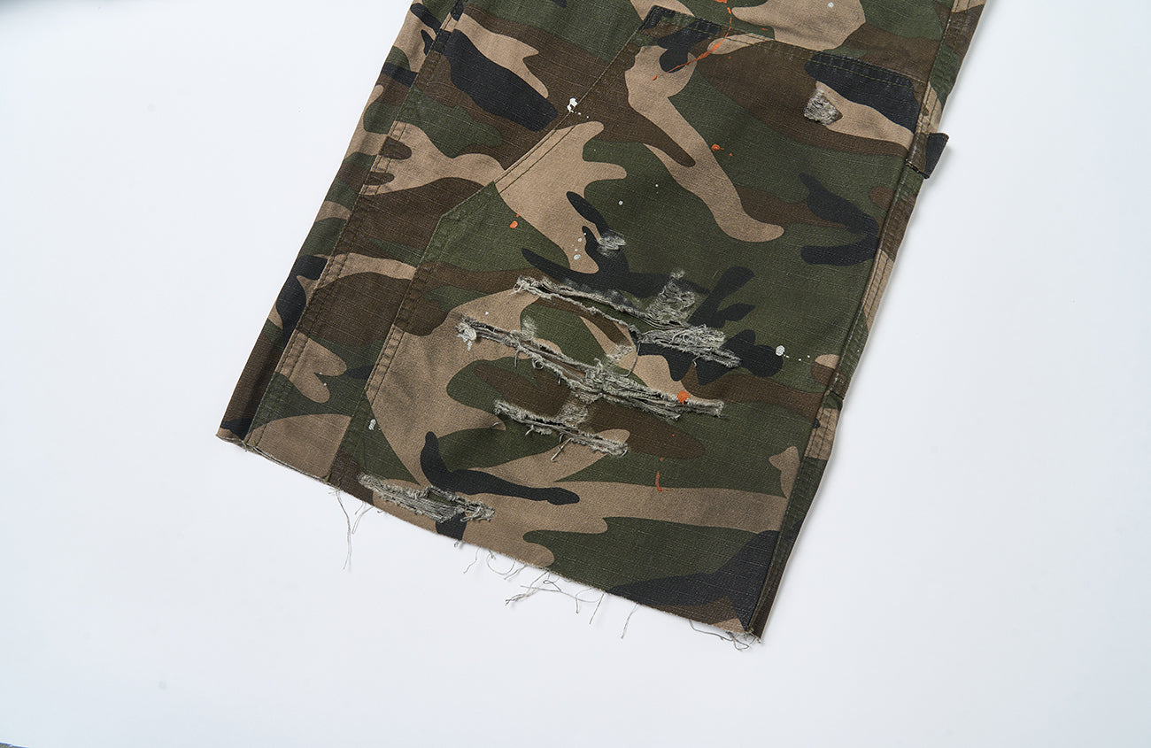 SAVAGEGROWTHWORLD Distressed Paint-Splatter Camo Shorts-Shorts-S (Preorder)-Free Shipping Leatheretro