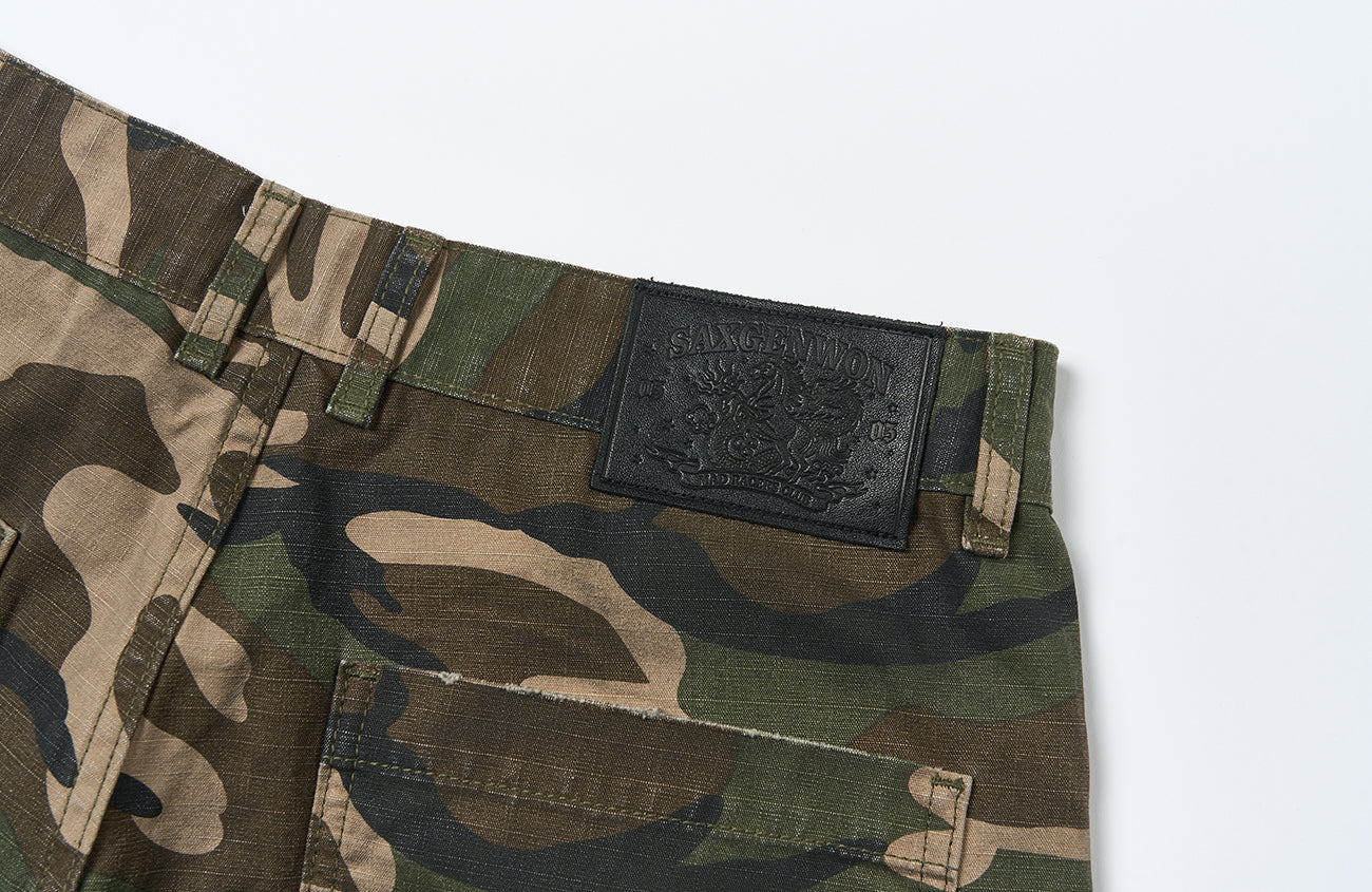 SAVAGEGROWTHWORLD Distressed Paint-Splatter Camo Shorts-Shorts-S (Preorder)-Free Shipping Leatheretro