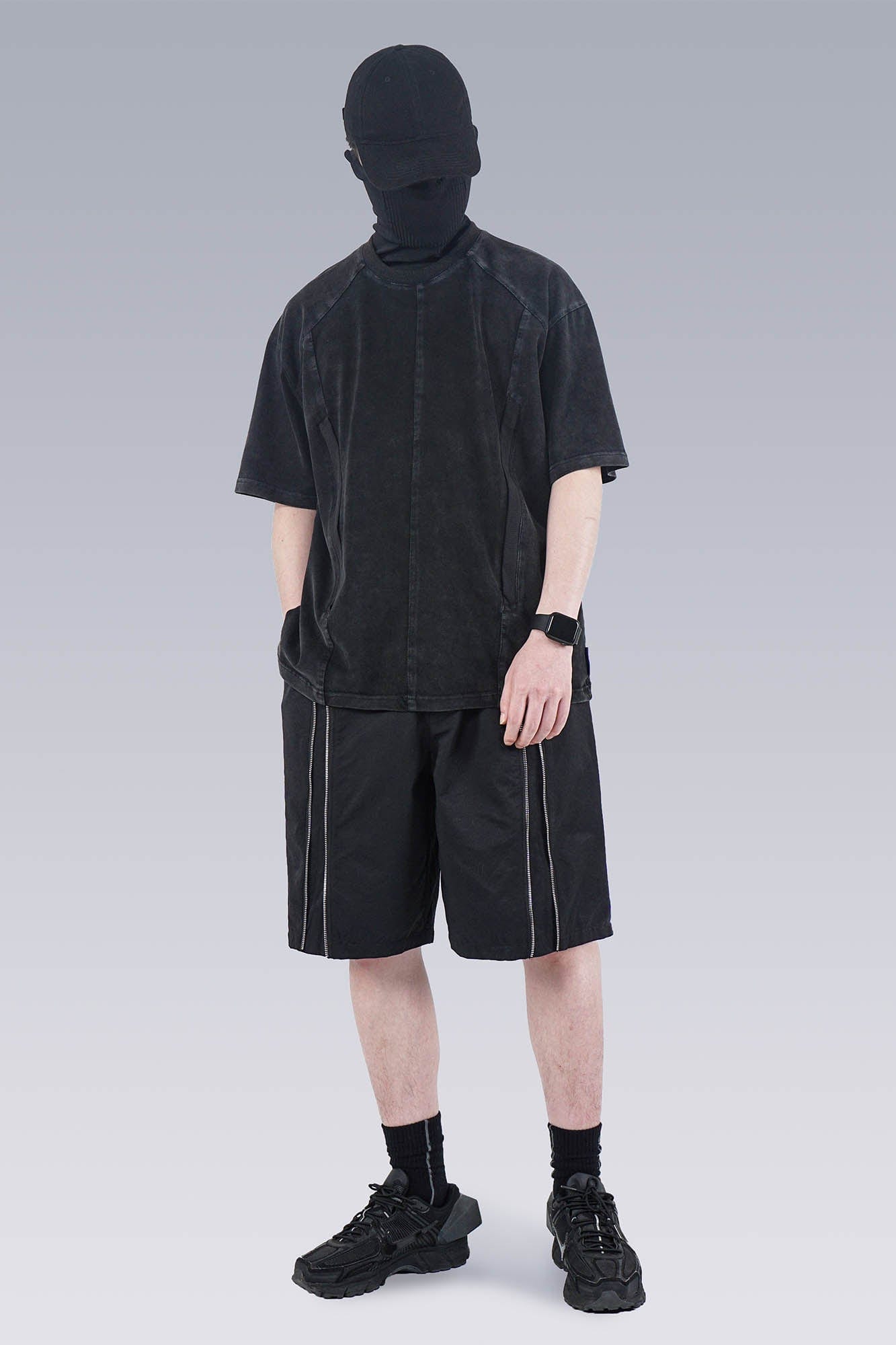 SILENSTORM Washed Paneled Side Pocket T-Shirt-T Shirt-S-Black-Free Shipping Leatheretro