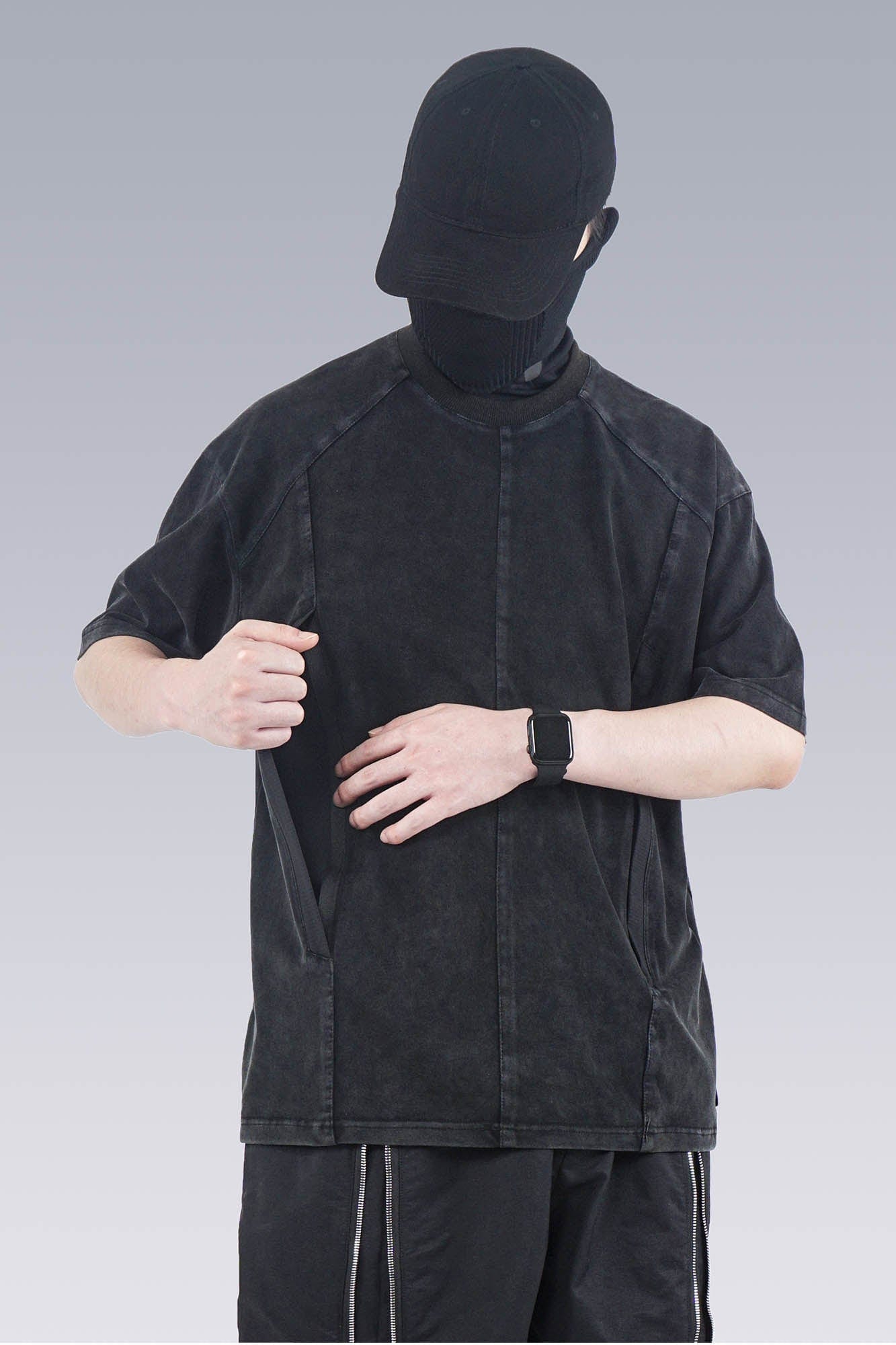 SILENSTORM Washed Paneled Side Pocket T-Shirt-T Shirt-S-Black-Free Shipping Leatheretro