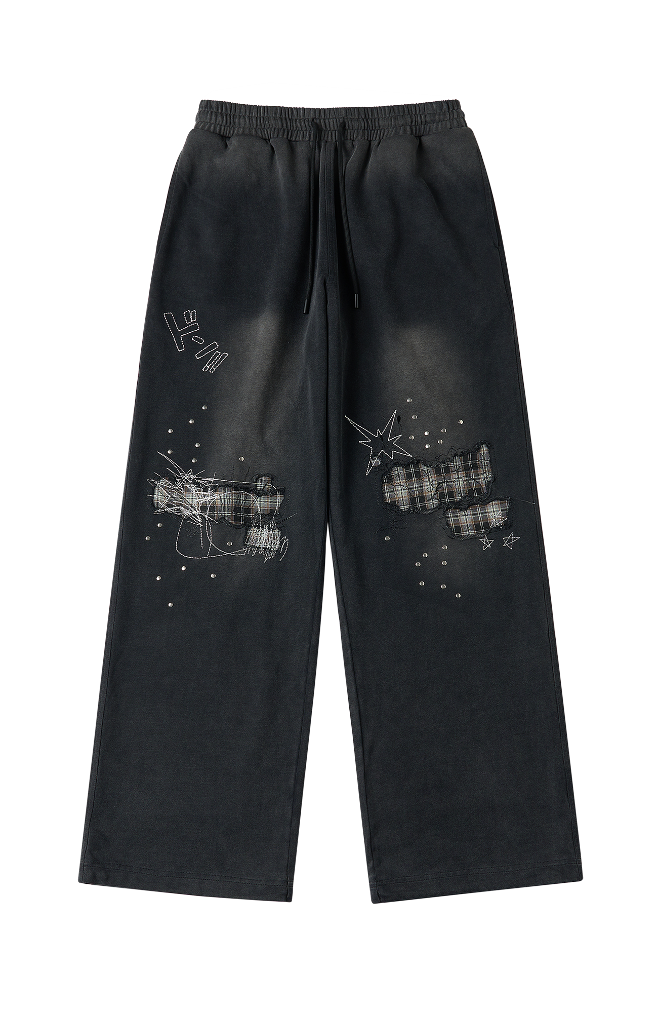 SAVAGEGROWTHWORLD Studded Plaid Panel Sweatpants-Pants-S-Free Shipping Leatheretro