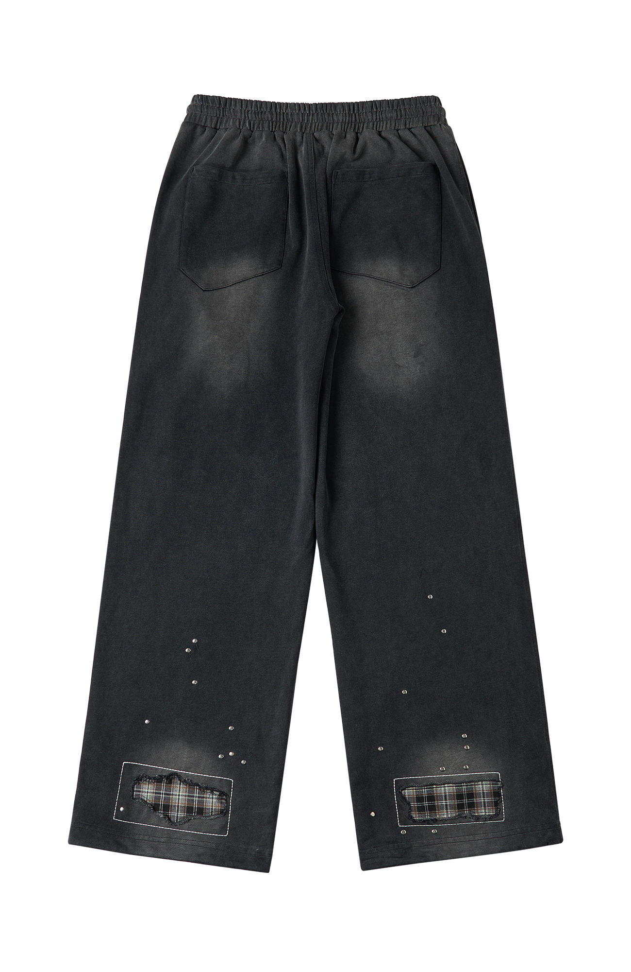 SAVAGEGROWTHWORLD Studded Plaid Panel Sweatpants-Pants-S-Free Shipping Leatheretro