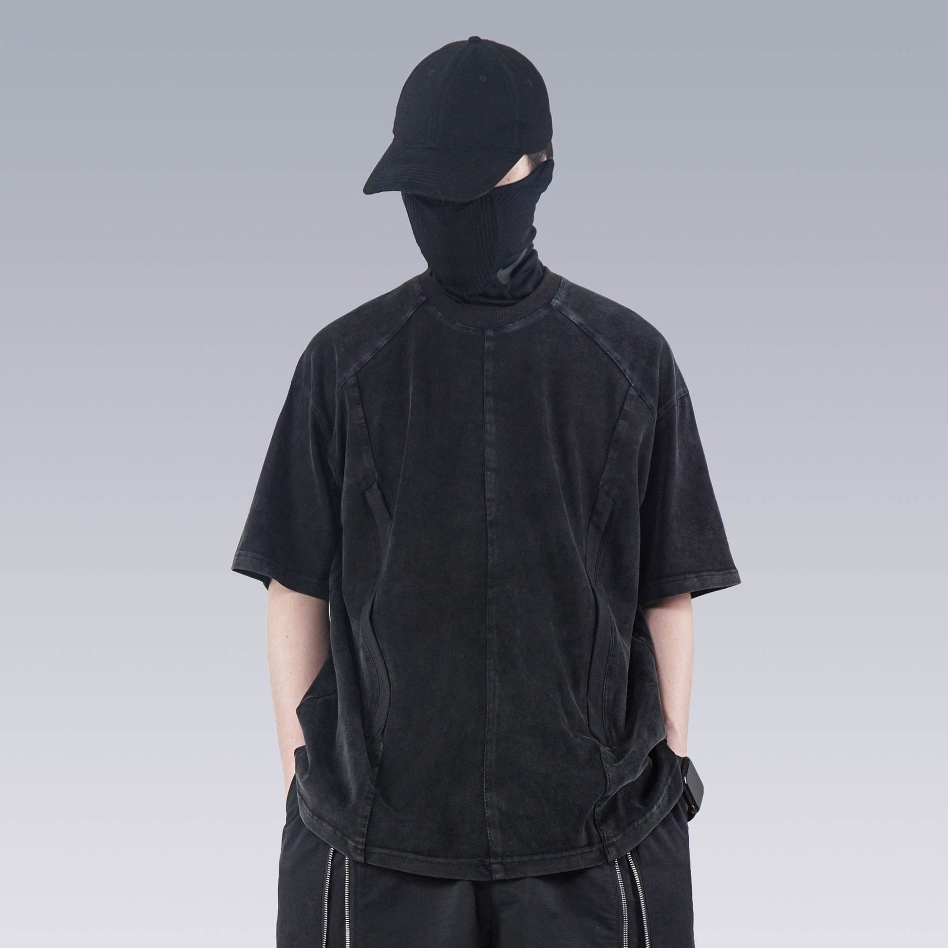 SILENSTORM Washed Paneled Side Pocket T-Shirt-T Shirt-S-Black-Free Shipping Leatheretro