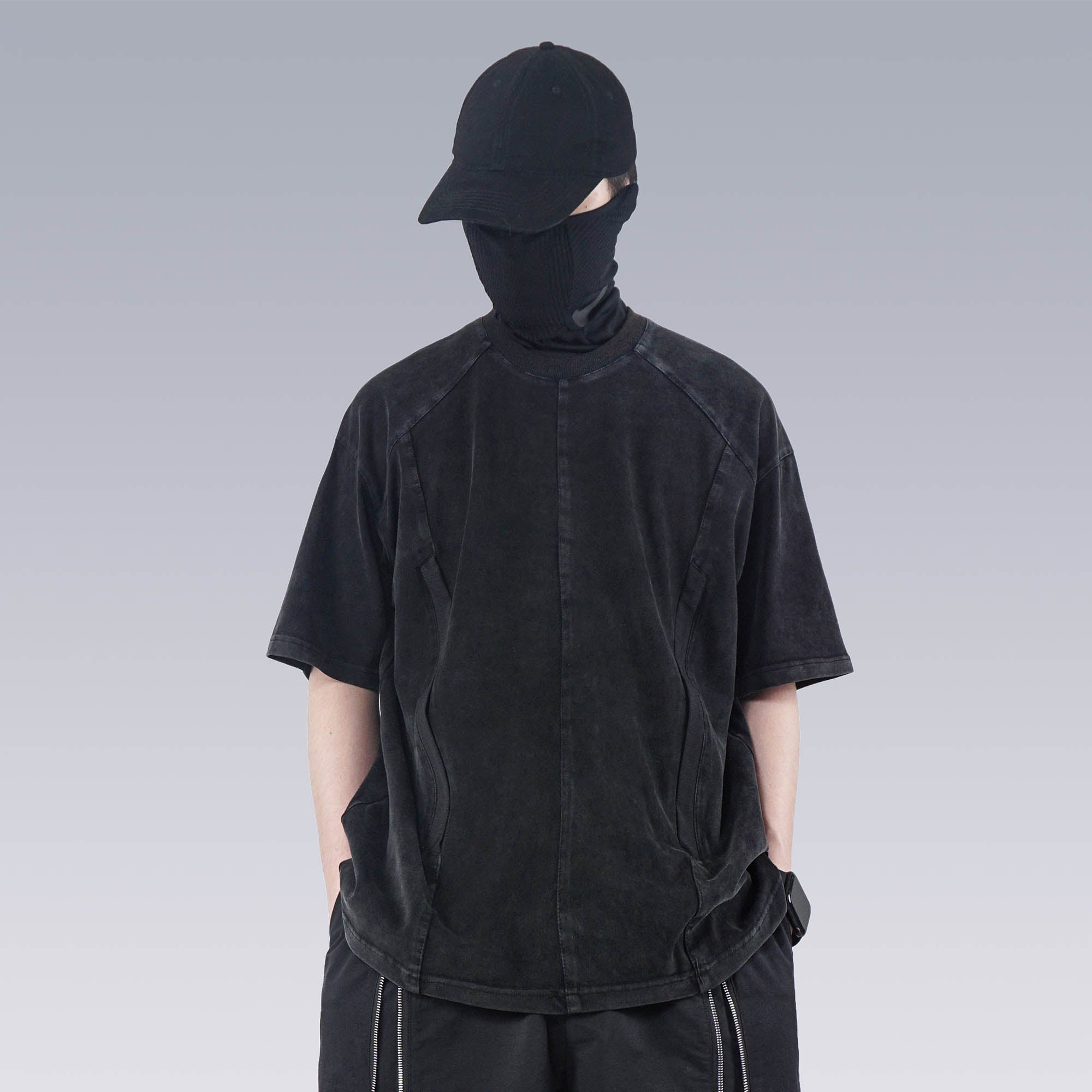 SILENSTORM Washed Paneled Side Pocket T-Shirt-T Shirt-S-Black-Free Shipping Leatheretro