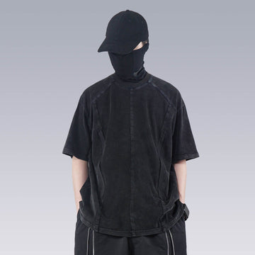 SILENSTORM Washed Paneled Side Pocket T-Shirt-T Shirt-S-Black-Free Shipping Leatheretro