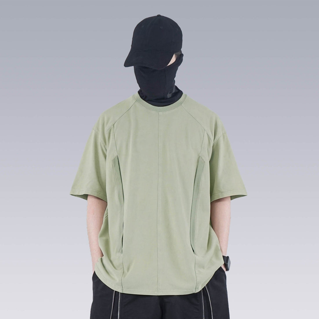 SILENSTORM Washed Paneled Side Pocket T-Shirt-T Shirt-S-Black-Free Shipping Leatheretro