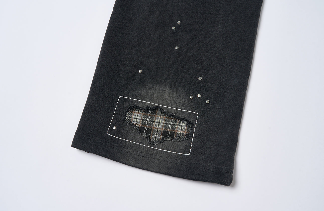 SAVAGEGROWTHWORLD Studded Plaid Panel Sweatpants-Pants-S-Free Shipping Leatheretro