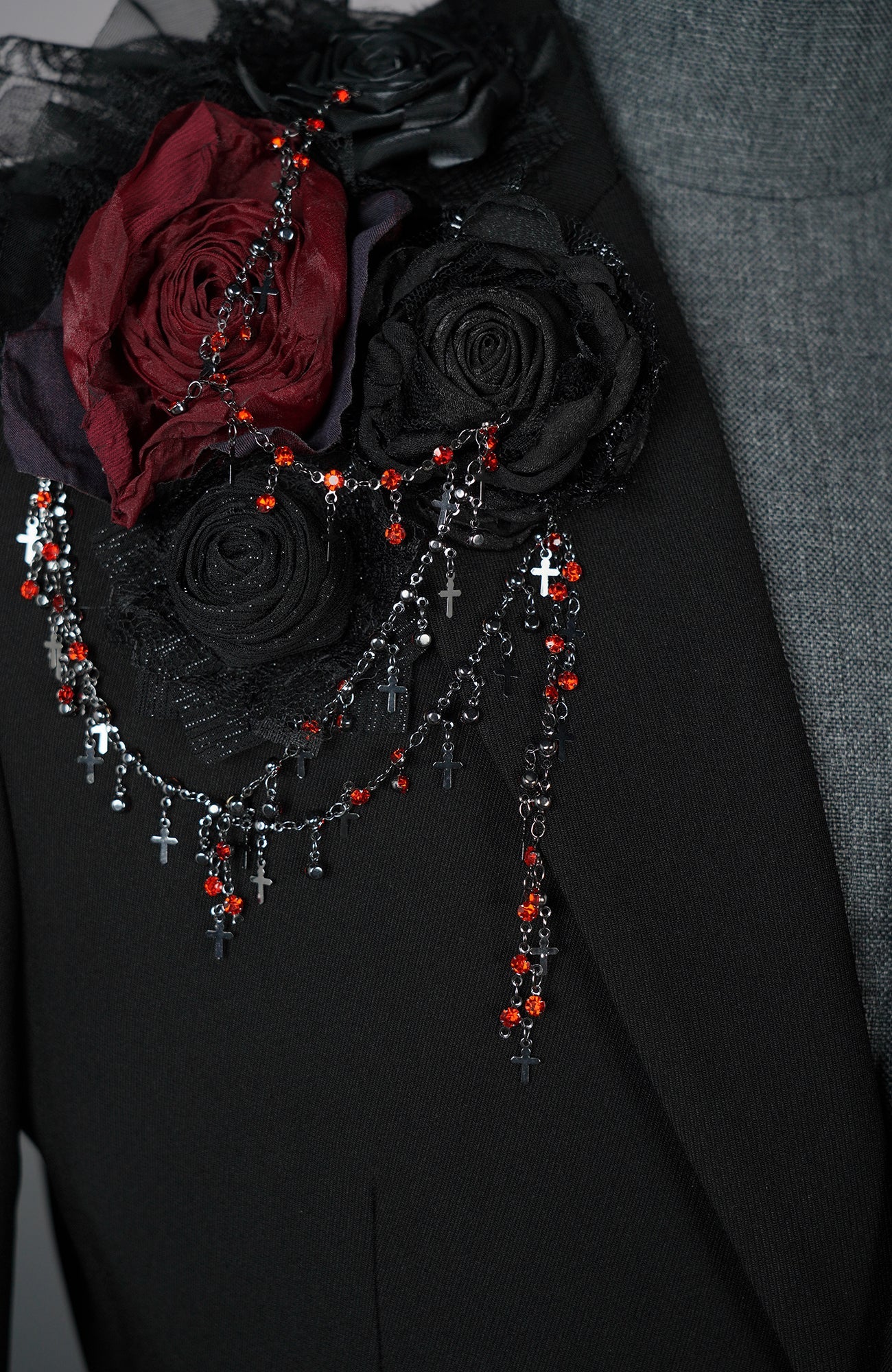 SHANG JIE Floral Appliqué Beaded Chain Blazer-Jacket-M-Free Shipping Leatheretro