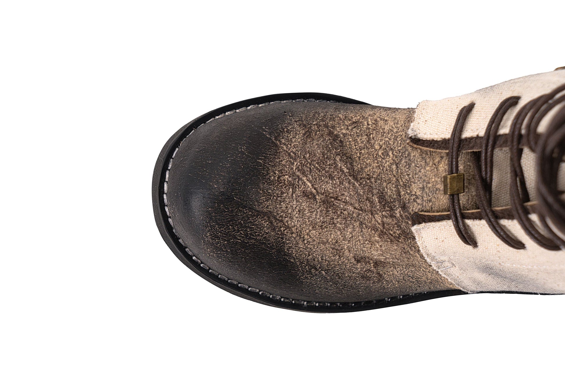REWRITE Distressed Contrast Canvas-Leather Combat Boots-Shoes-38.5-Free Shipping Leatheretro