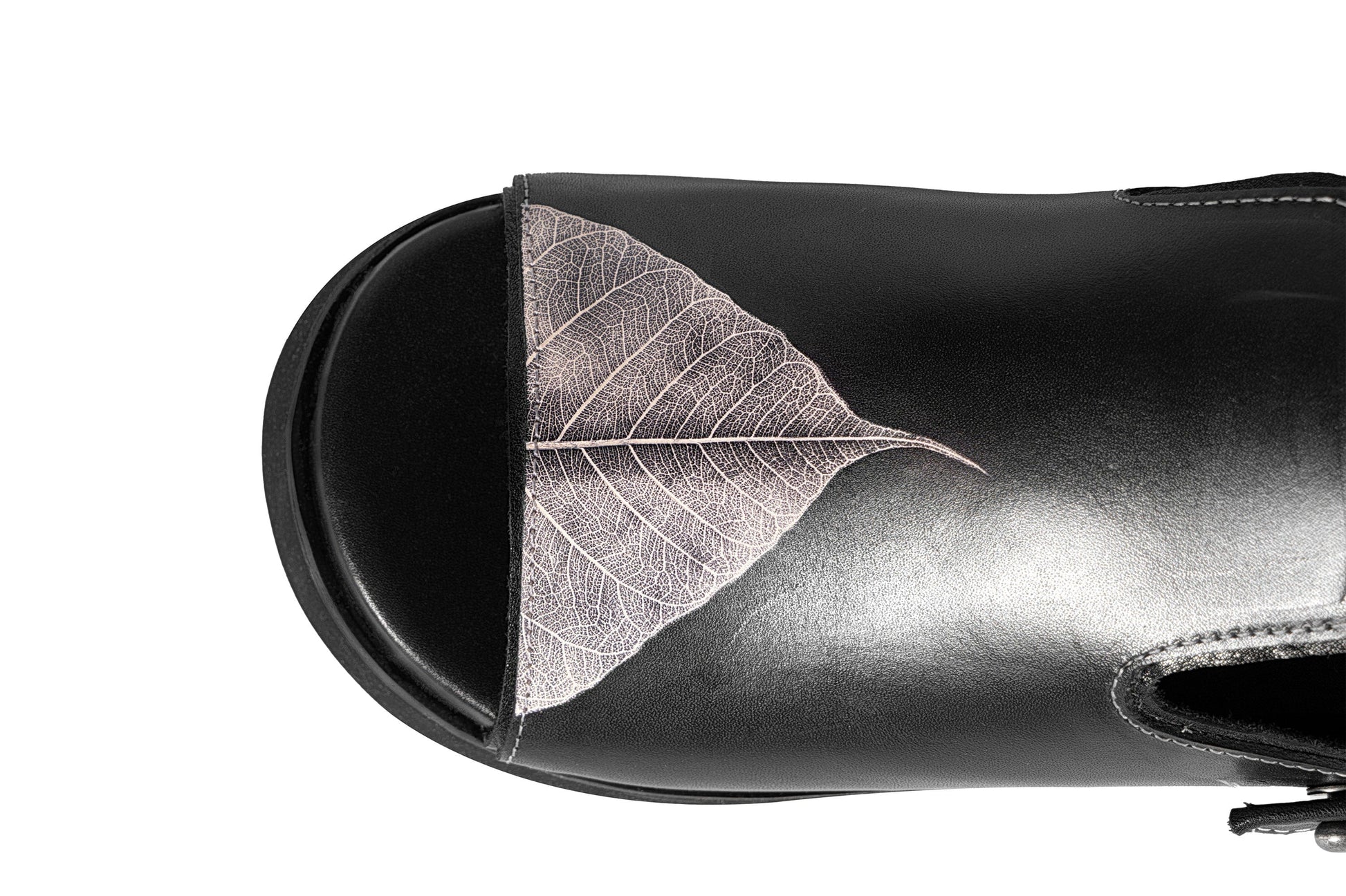 REWRITE Leaf Cowhide Sandals Black-Shoes-38.5-Free Shipping Leatheretro