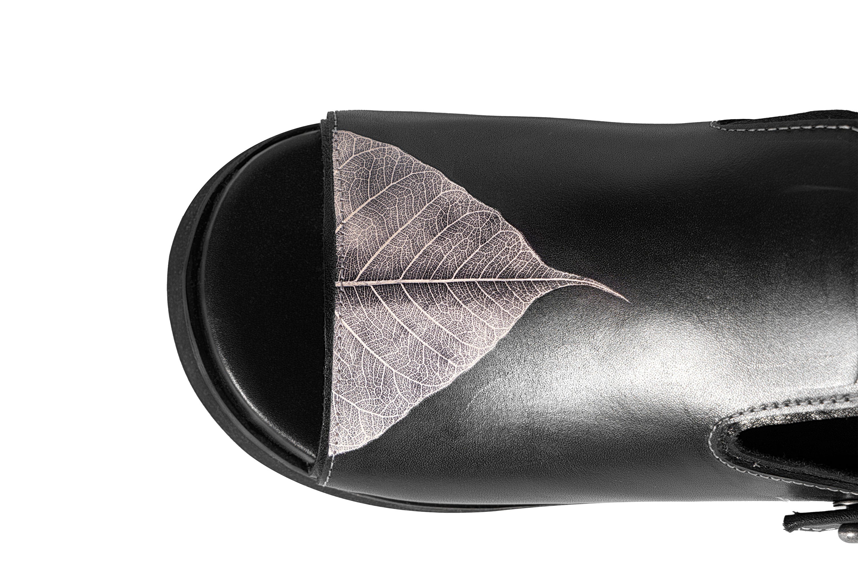 REWRITE Leaf Cowhide Sandals Black-Shoes-38.5-Free Shipping Leatheretro