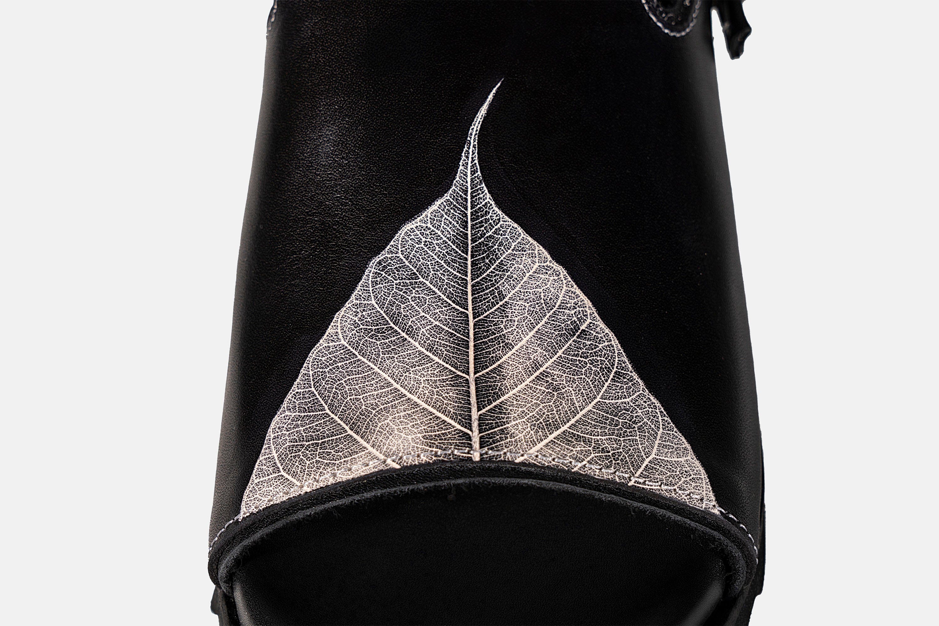 REWRITE Leaf Cowhide Sandals Black-Shoes-38.5-Free Shipping Leatheretro