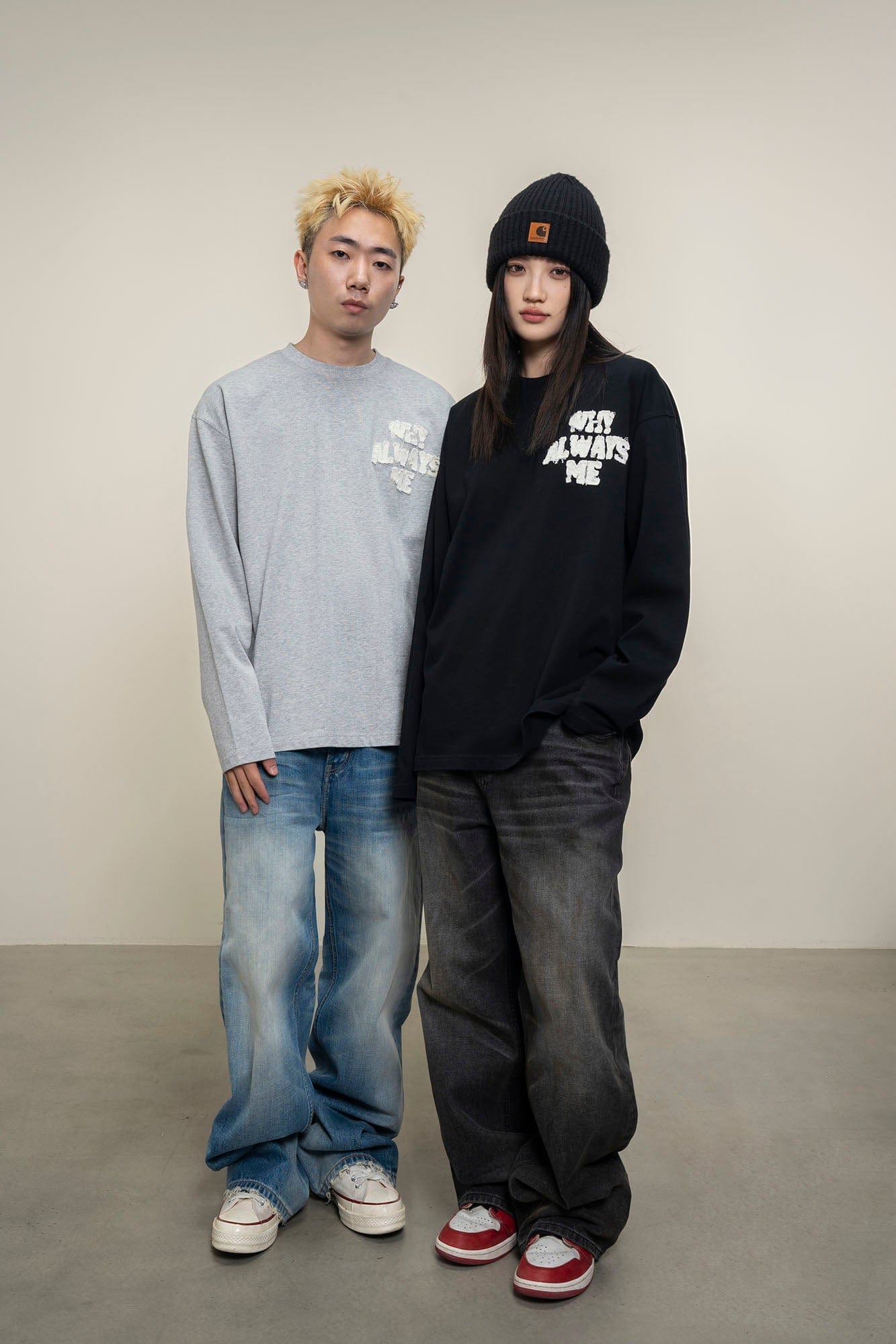MAKEMORE Text Graphic Patch Long-Sleeve Tee-L/S Tee-S-Black-Free Shipping Leatheretro