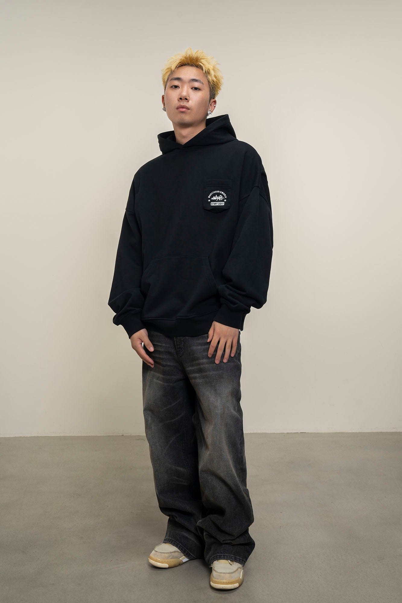 MAKEMORE Faux-Layer Embroidered Pocket Hoodie-Hoodie-S-Beige-Free Shipping Leatheretro