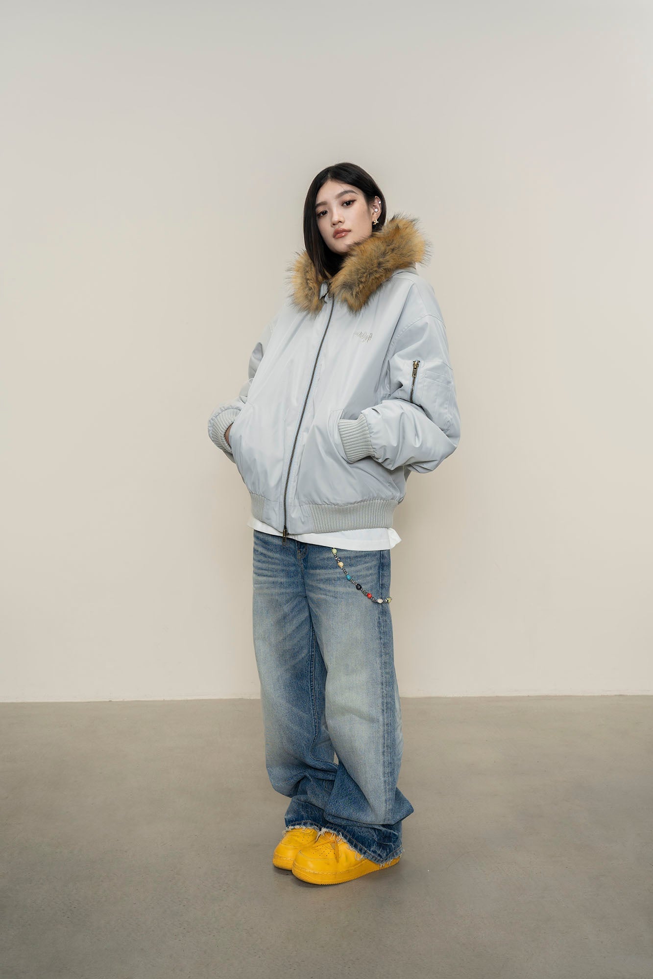 MAKEMORE Detachable Faux Fur Trim Satin Bomber Jacket-Jacket-S-Black-Free Shipping Leatheretro