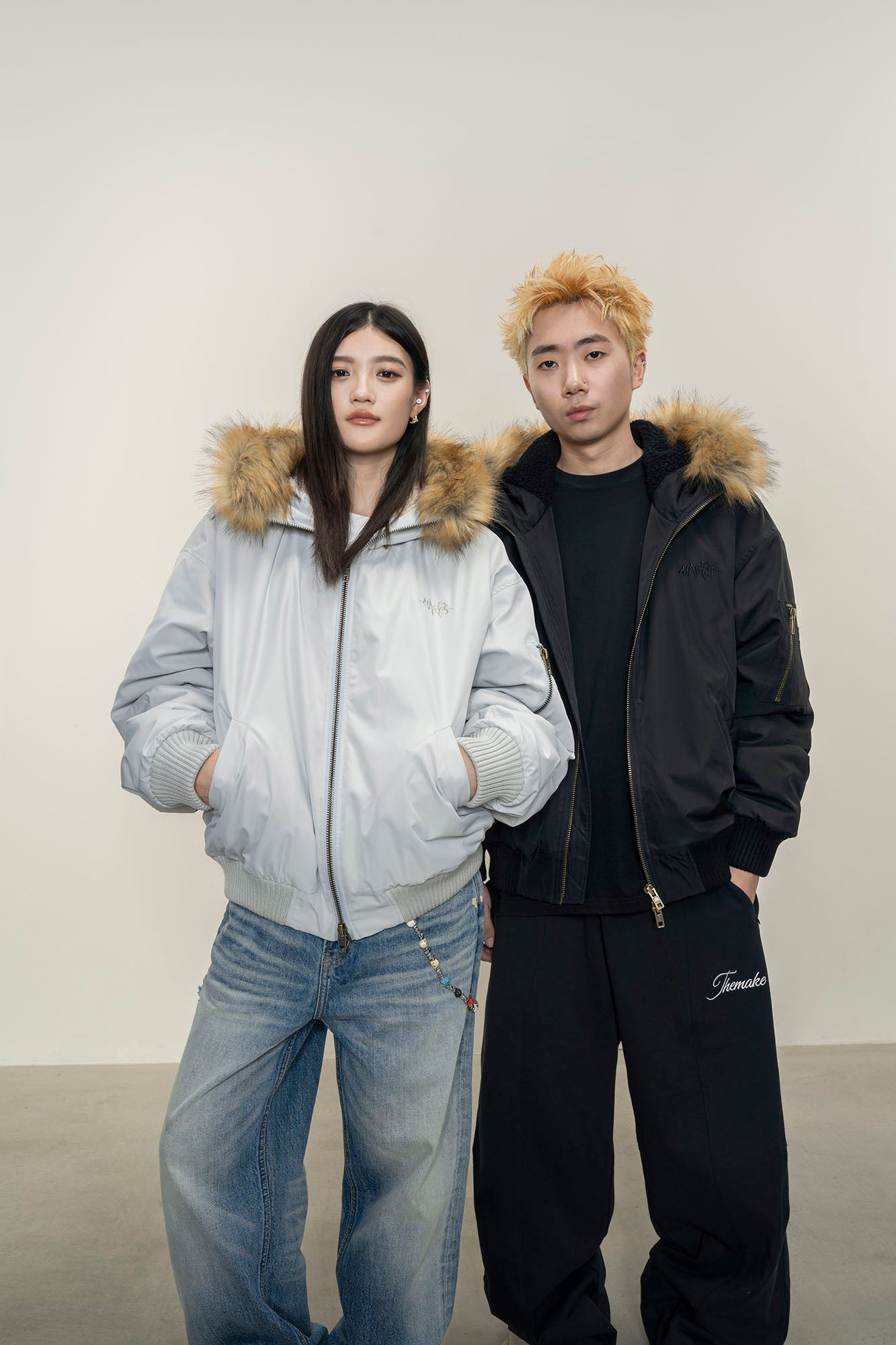 MAKEMORE Detachable Faux Fur Trim Satin Bomber Jacket-Jacket-S-Black-Free Shipping Leatheretro