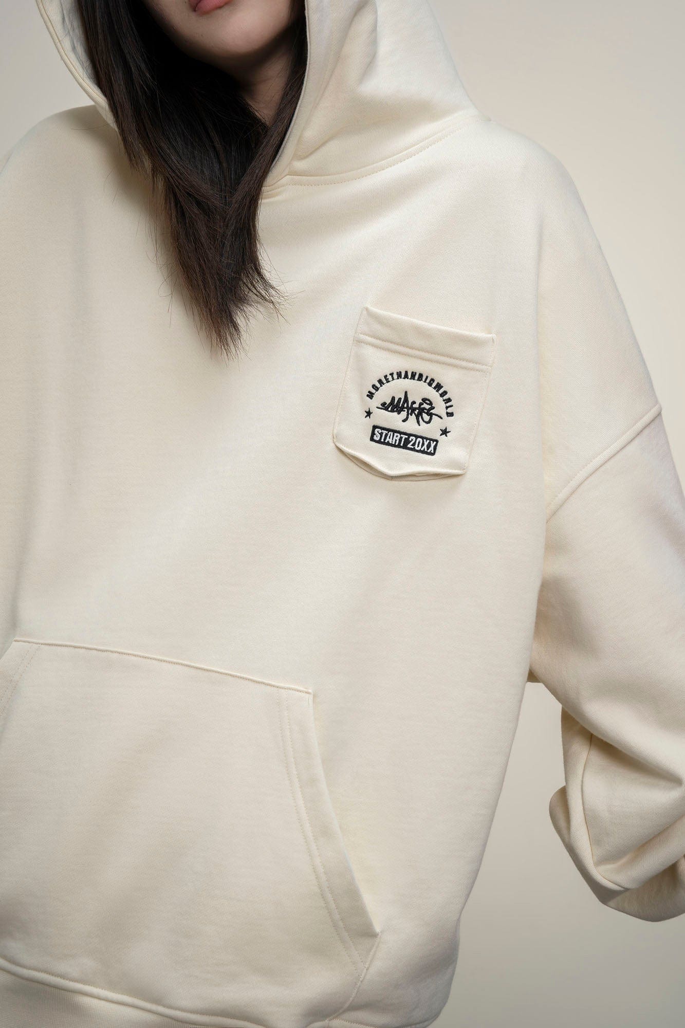 MAKEMORE Faux-Layer Embroidered Pocket Hoodie-Hoodie-S-Beige-Free Shipping Leatheretro