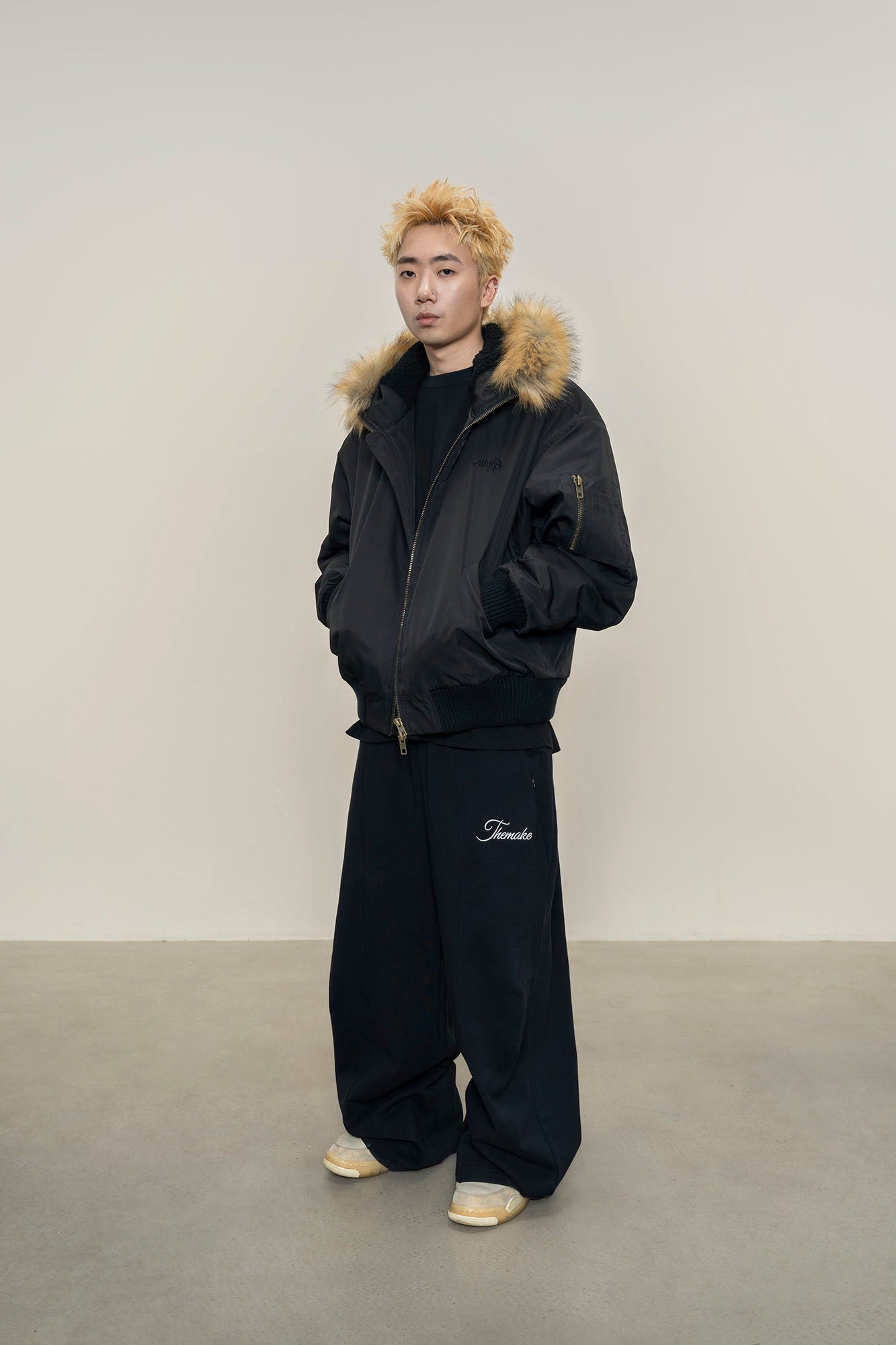 MAKEMORE Detachable Faux Fur Trim Satin Bomber Jacket-Jacket-S-Black-Free Shipping Leatheretro