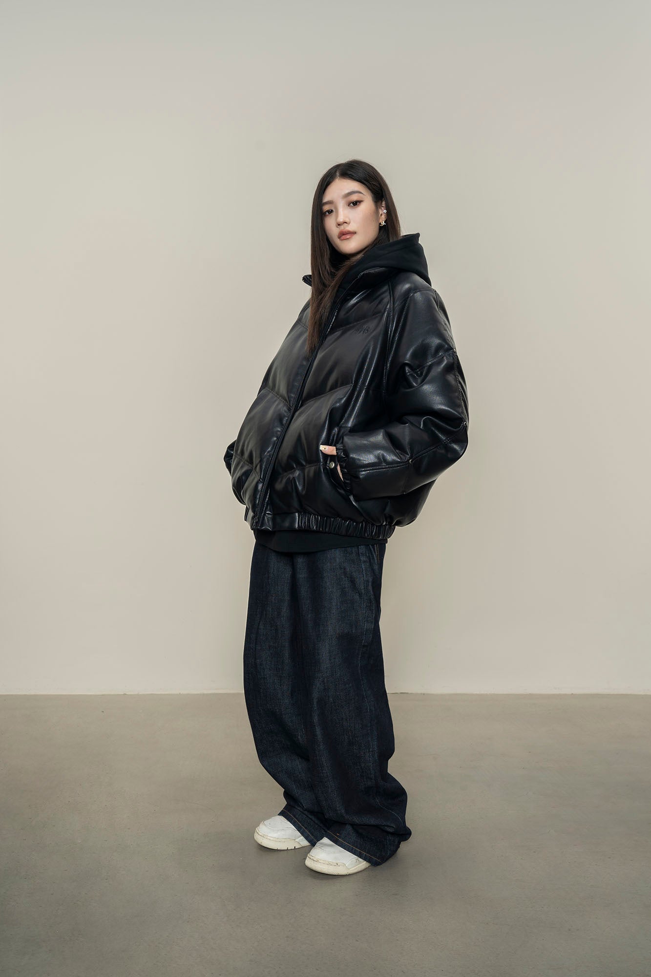 MAKEMORE Glossy PU Down Puffer Jacket-Jacket-M-Free Shipping Leatheretro