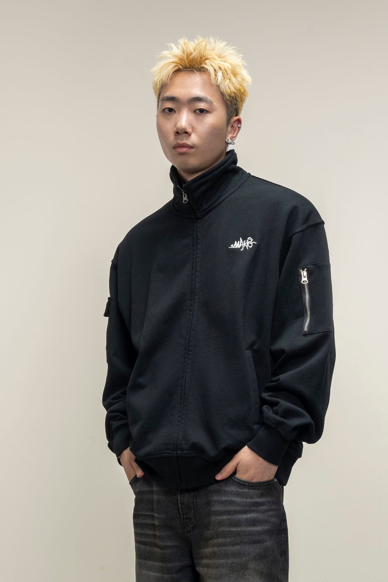 MAKEMORE Utility Zip Pocket Track Jacket-Jacket-S-Black-Free Shipping Leatheretro