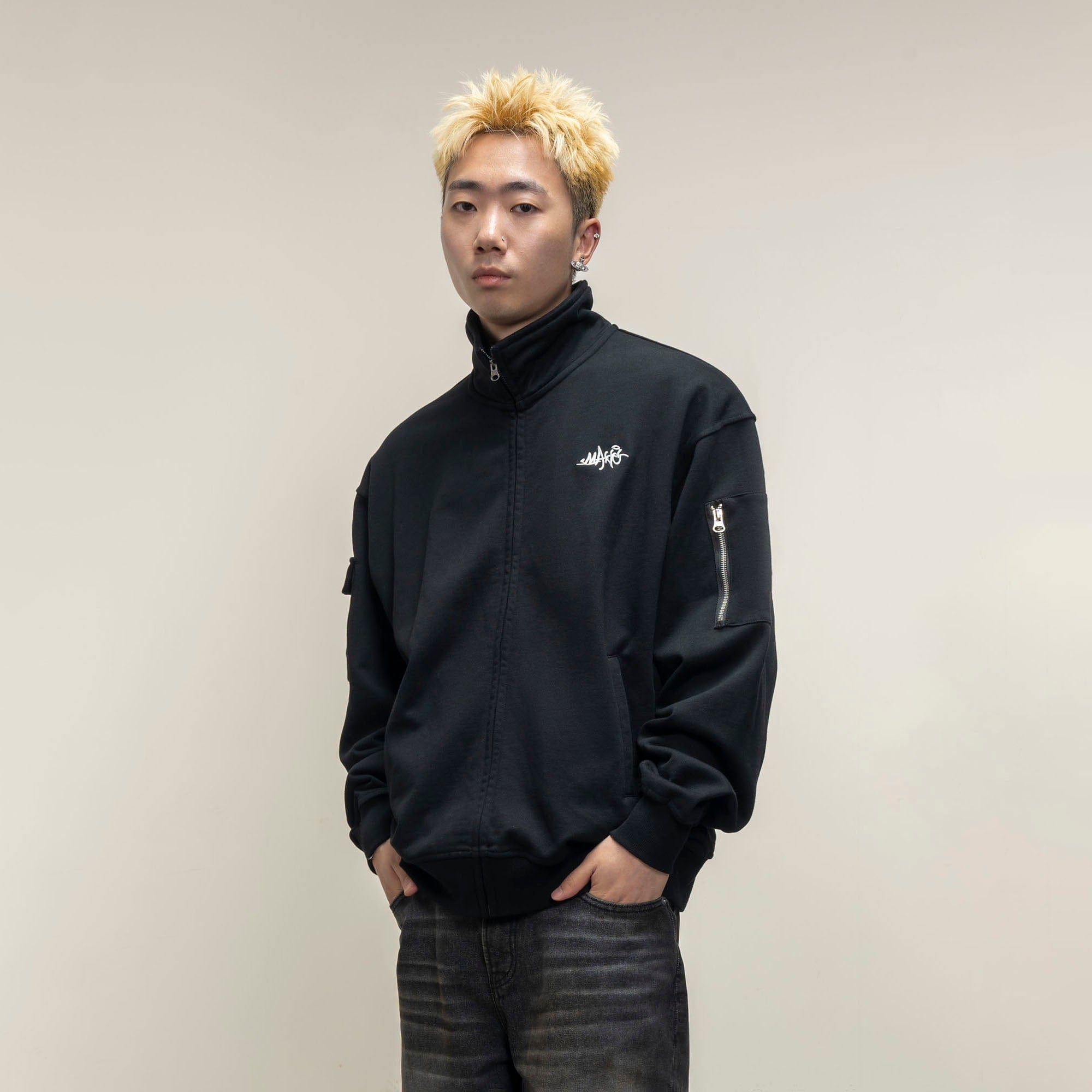 MAKEMORE Utility Zip Pocket Track Jacket-Jacket-S-Black-Free Shipping Leatheretro