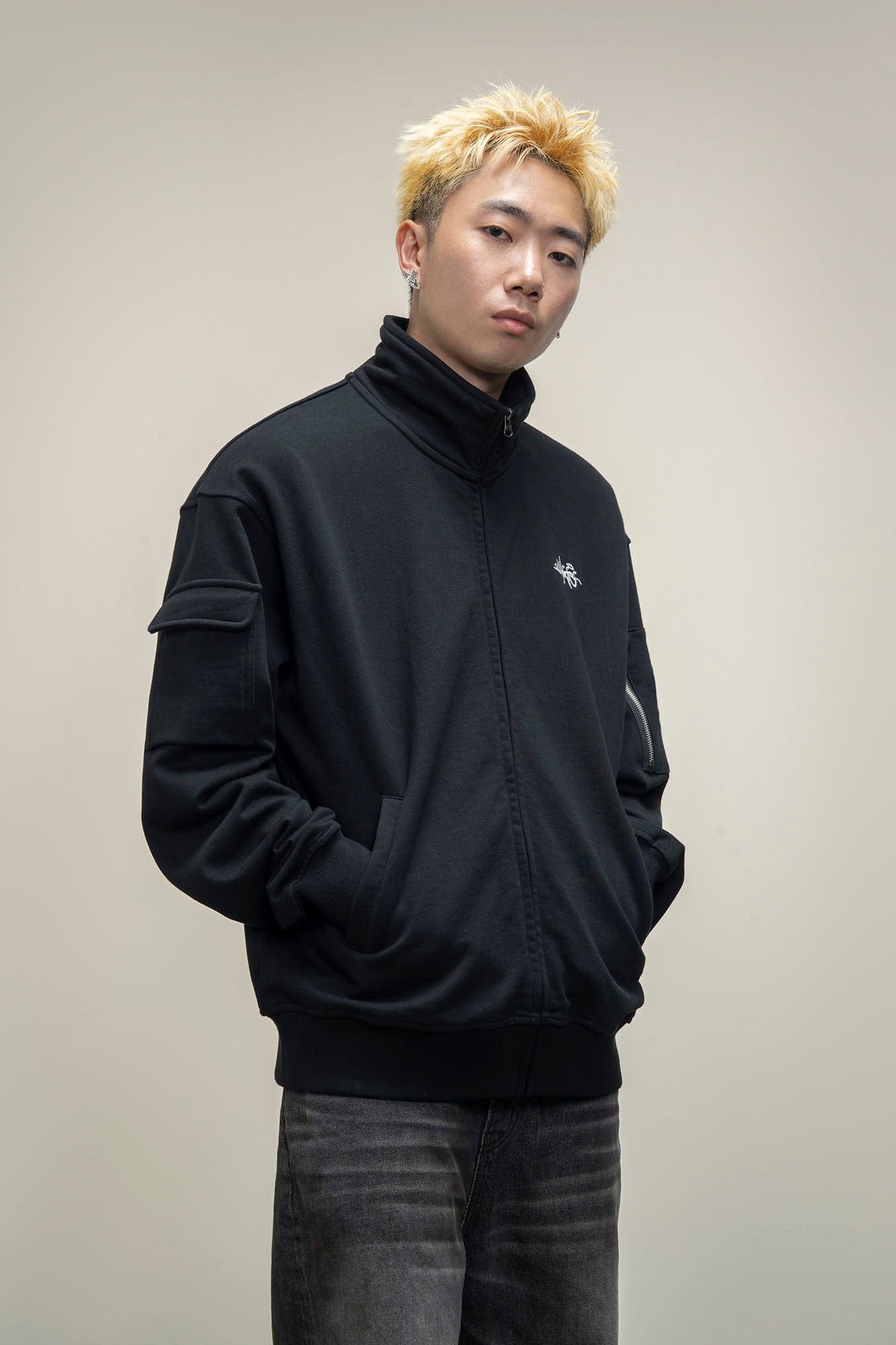 MAKEMORE Utility Zip Pocket Track Jacket-Jacket-S-Black-Free Shipping Leatheretro