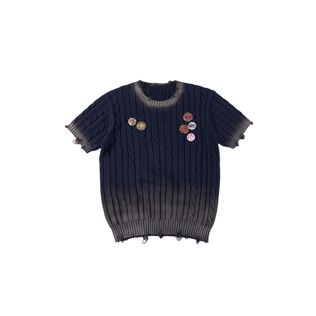 SAVAGEGROWTHWORLD Distressed Cable-Knit Badge Tee-T Shirt-S (Preorder)-Free Shipping Leatheretro
