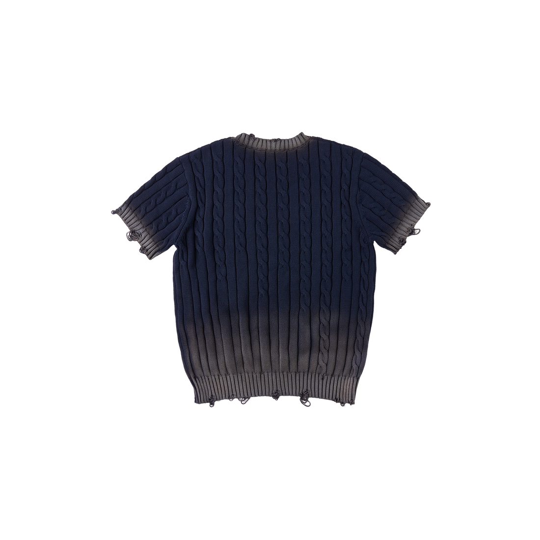 SAVAGEGROWTHWORLD Distressed Cable-Knit Badge Tee-T Shirt-S (Preorder)-Free Shipping Leatheretro