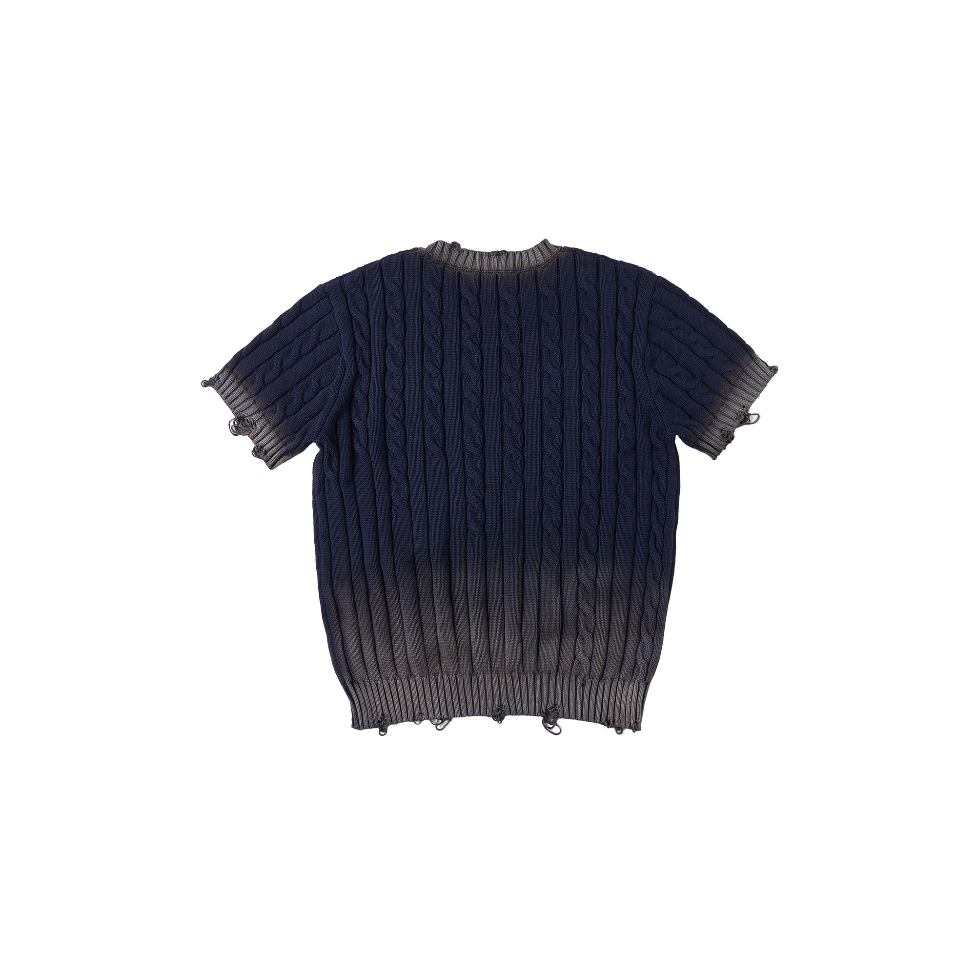 SAVAGEGROWTHWORLD Distressed Cable-Knit Badge Tee-T Shirt-S (Preorder)-Free Shipping Leatheretro