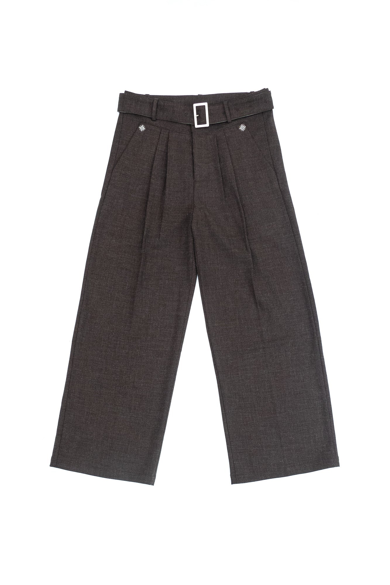 IN EXISTENCE Pleated Belted Wide-Leg Trousers-Pants-S-Light Gray-Free Shipping Leatheretro