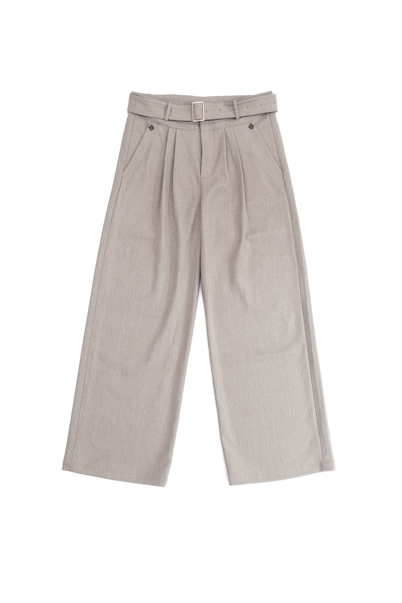 IN EXISTENCE Pleated Belted Wide-Leg Trousers-Pants-S-Light Gray-Free Shipping Leatheretro