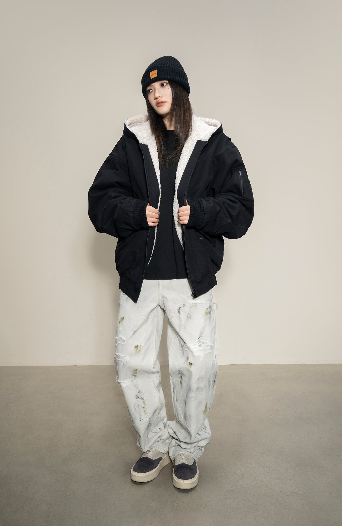 MAKEMORE Sherpa-Lined Canvas Hooded Jacket-Jacket-S-Free Shipping Leatheretro