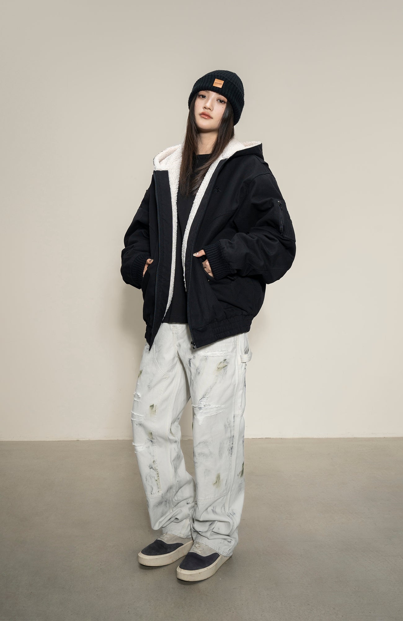 MAKEMORE Sherpa-Lined Canvas Hooded Jacket-Jacket-S-Free Shipping Leatheretro