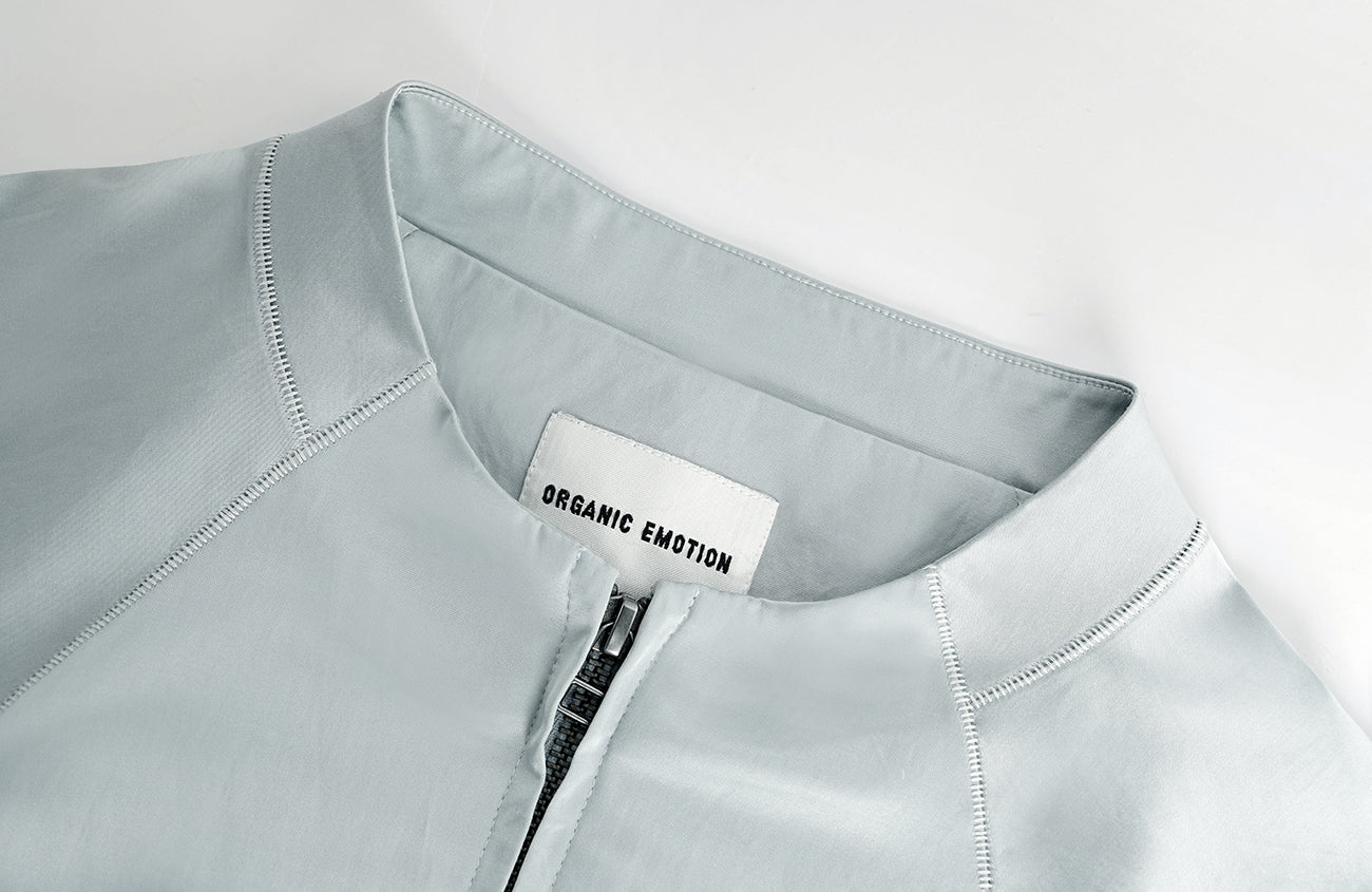 ORGANIC EMOTION Raglan-Sleeve Satin Zip Jacket-Jacket-S-Blue-Free Shipping Leatheretro