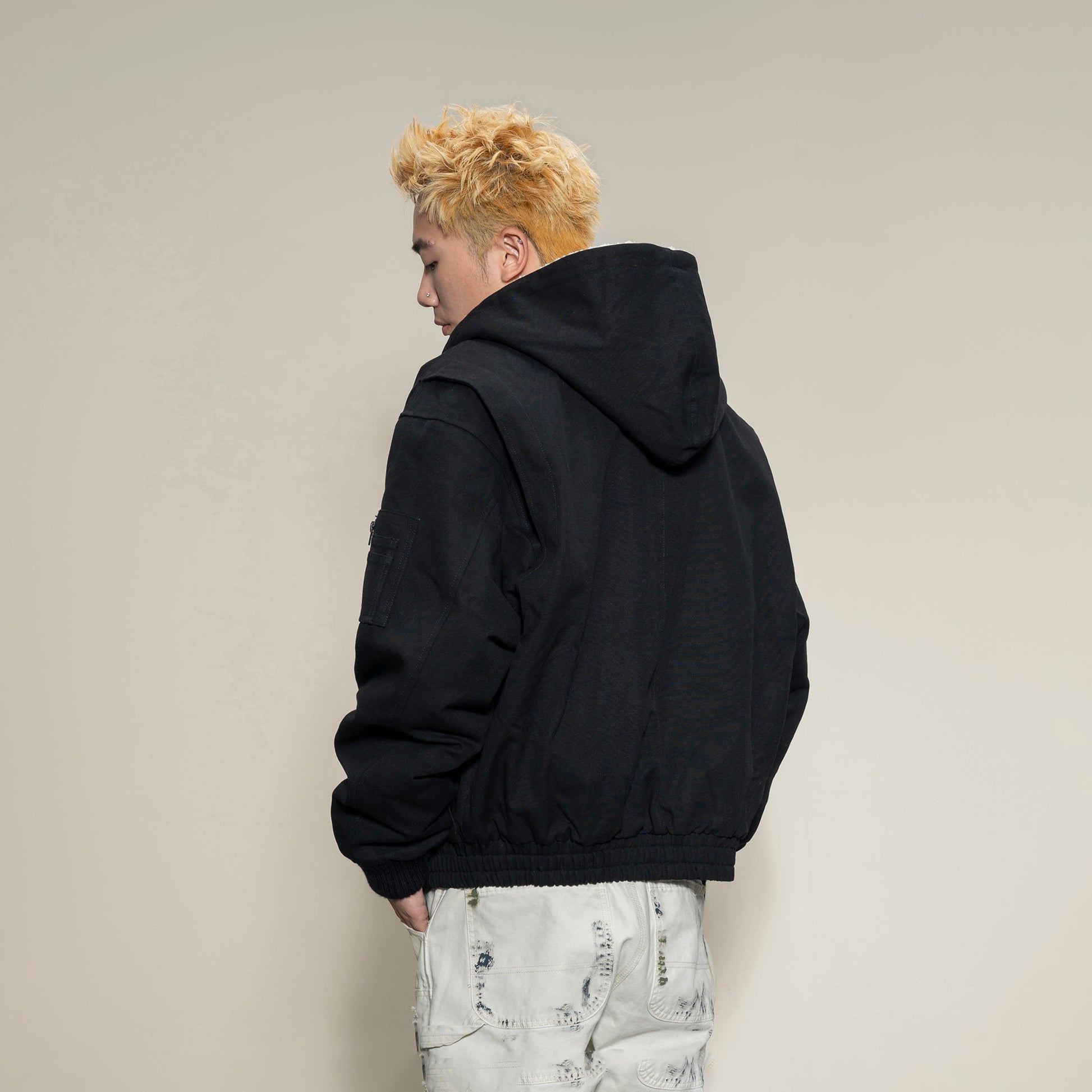 MAKEMORE Sherpa-Lined Canvas Hooded Jacket-Jacket-S-Free Shipping Leatheretro