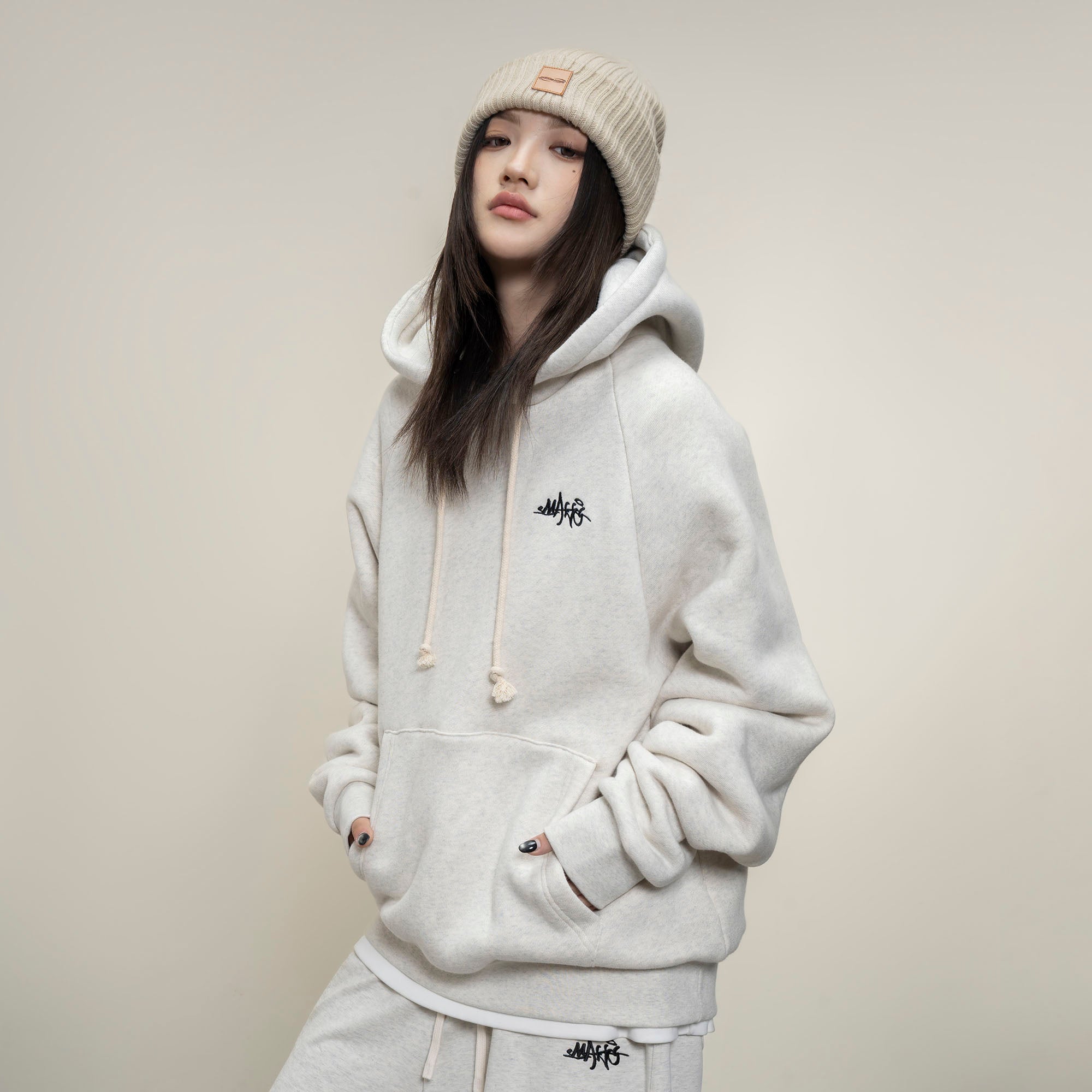 MAKEMORE LOGO Embroidered Drawstring Hoodie-Hoodie-S-Black-Free Shipping Leatheretro