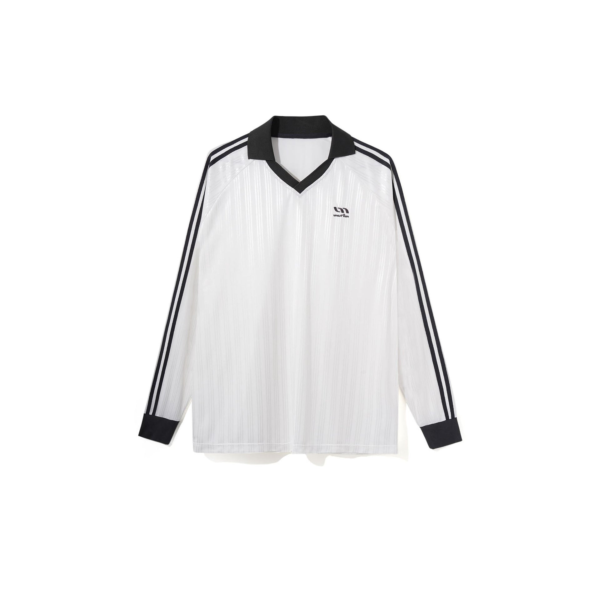 UMAMIISM Contrast V-Neck Stripe Long-Sleeve Tee-L/S Tee-XS-White-Free Shipping Leatheretro