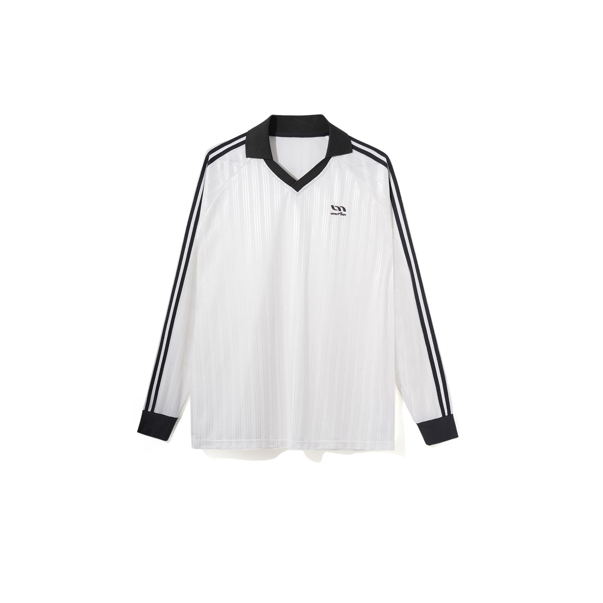 UMAMIISM Contrast V-Neck Stripe Long-Sleeve Tee-L/S Tee-XS-White-Free Shipping Leatheretro