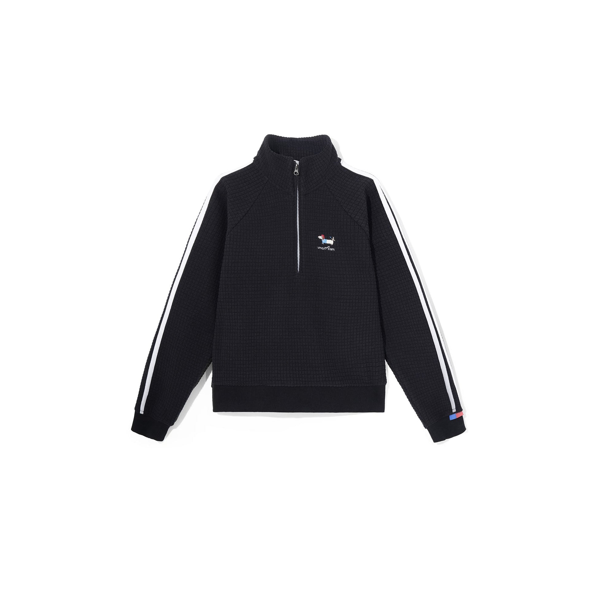 UMAMIISM Waffle Side Stripe Embroidered Half-Zip Pullover-Sweatshirt-XS-Free Shipping Leatheretro