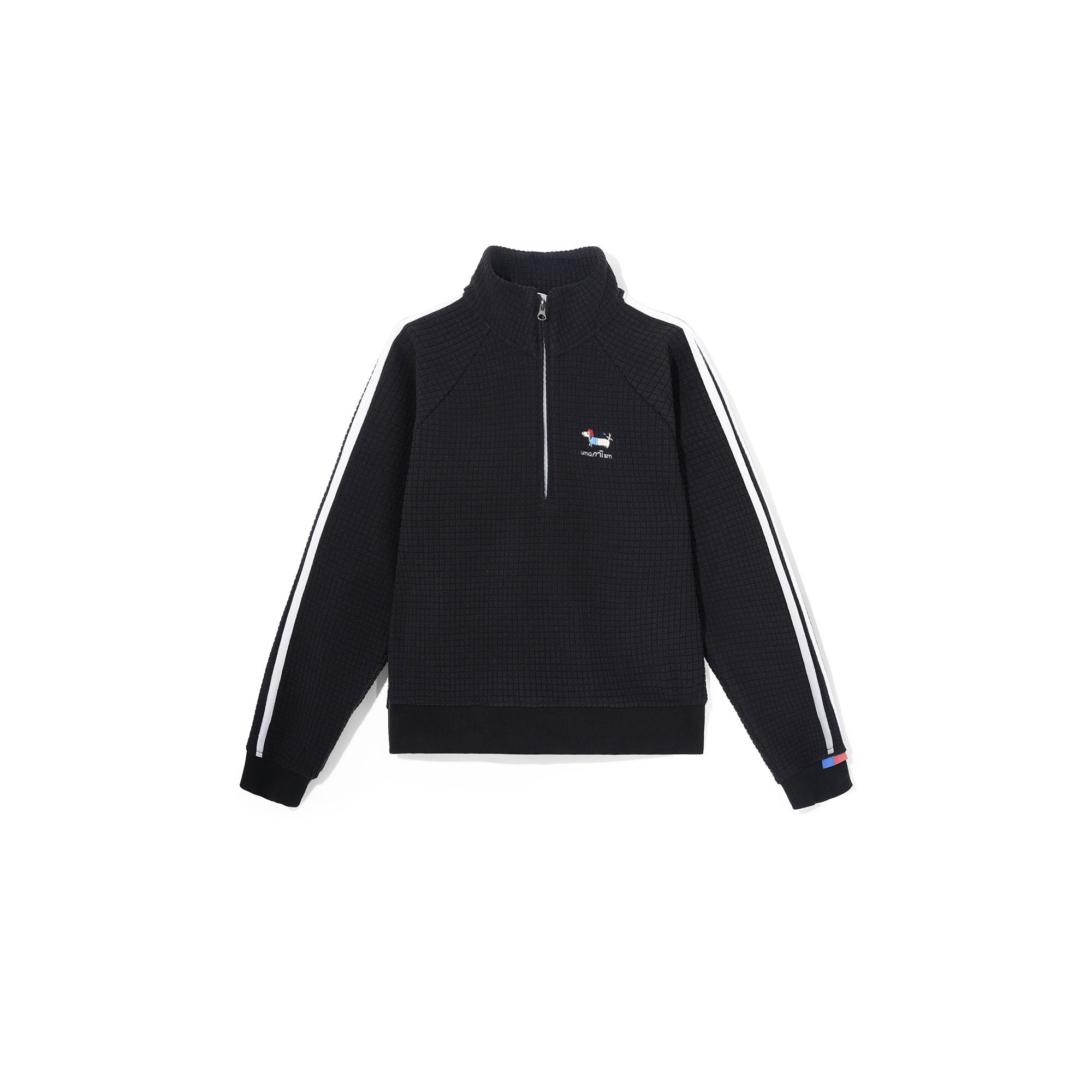 UMAMIISM Waffle Side Stripe Embroidered Half-Zip Pullover-Sweatshirt-XS-Free Shipping Leatheretro