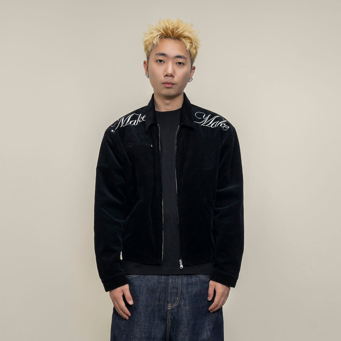 MAKEMORE Script Embroidered Corduroy Jacket-Jacket-M-Free Shipping Leatheretro