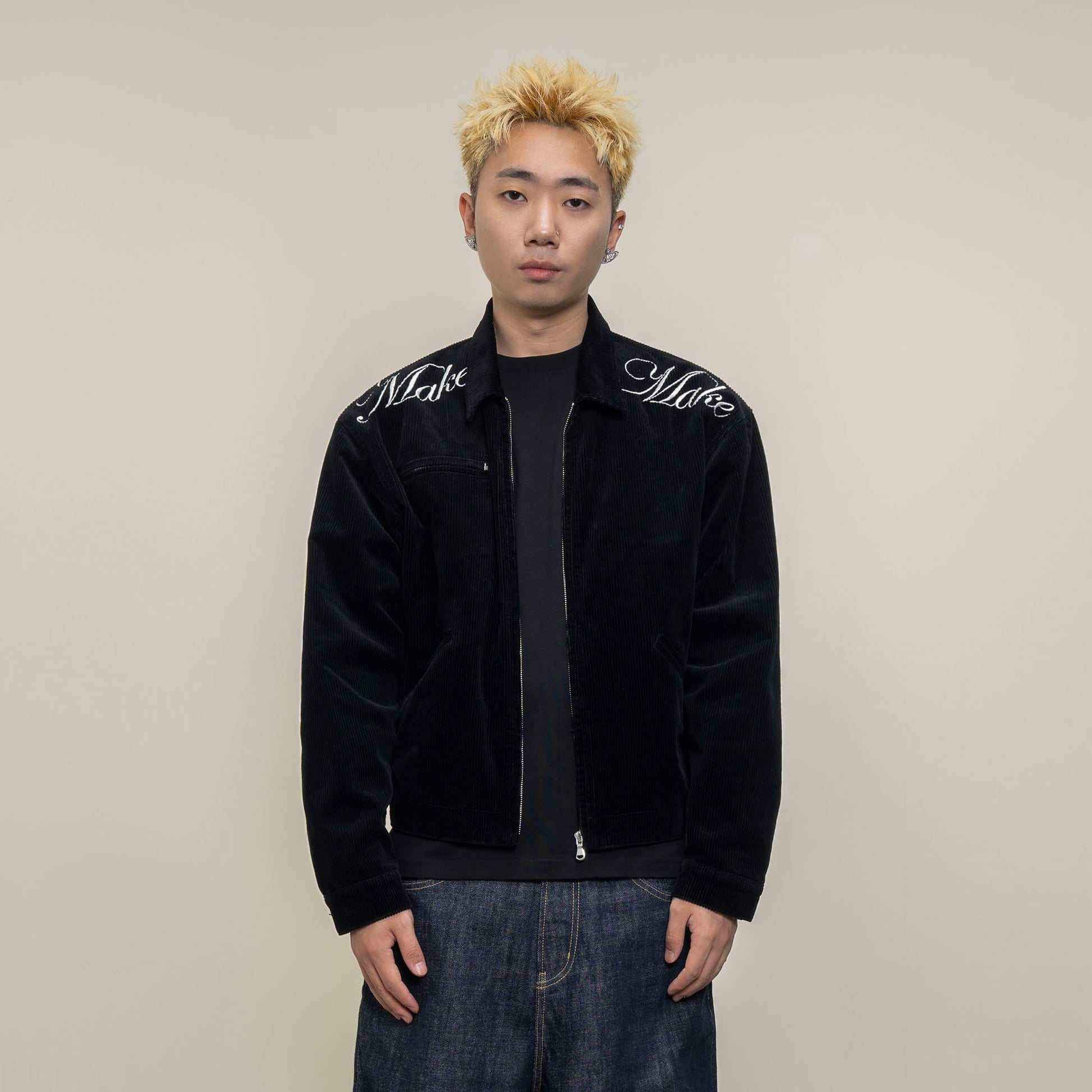 MAKEMORE Script Embroidered Corduroy Jacket-Jacket-M-Free Shipping Leatheretro