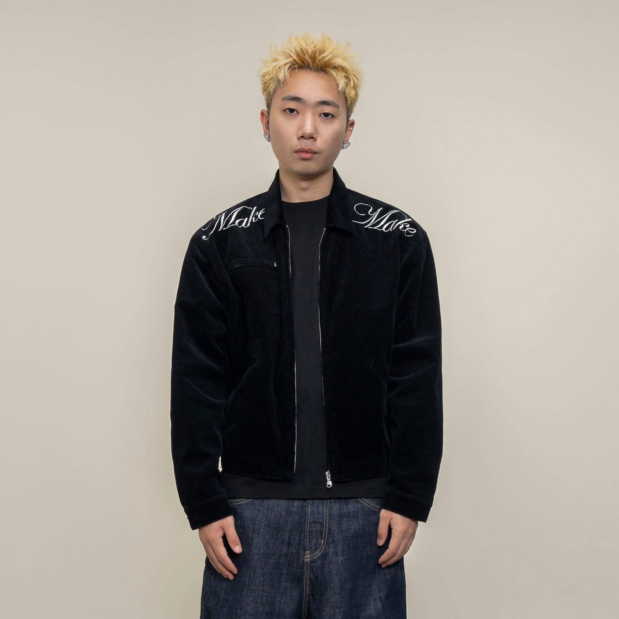 MAKEMORE Script Embroidered Corduroy Jacket-Jacket-M-Free Shipping Leatheretro