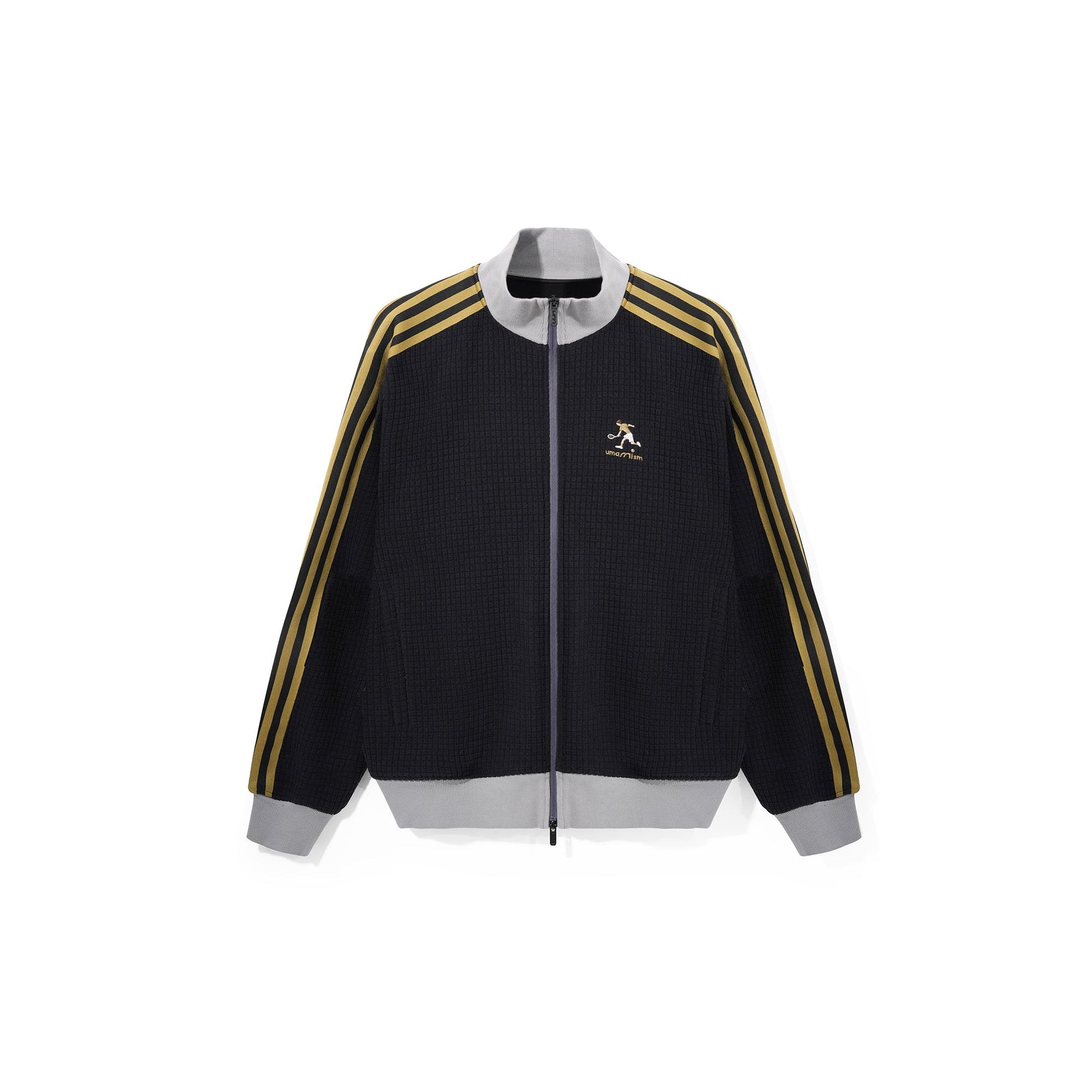 UMAMIISM Waffle Side Stripe Embroidered Track Jacket-Jacket-XS-Black-Free Shipping Leatheretro