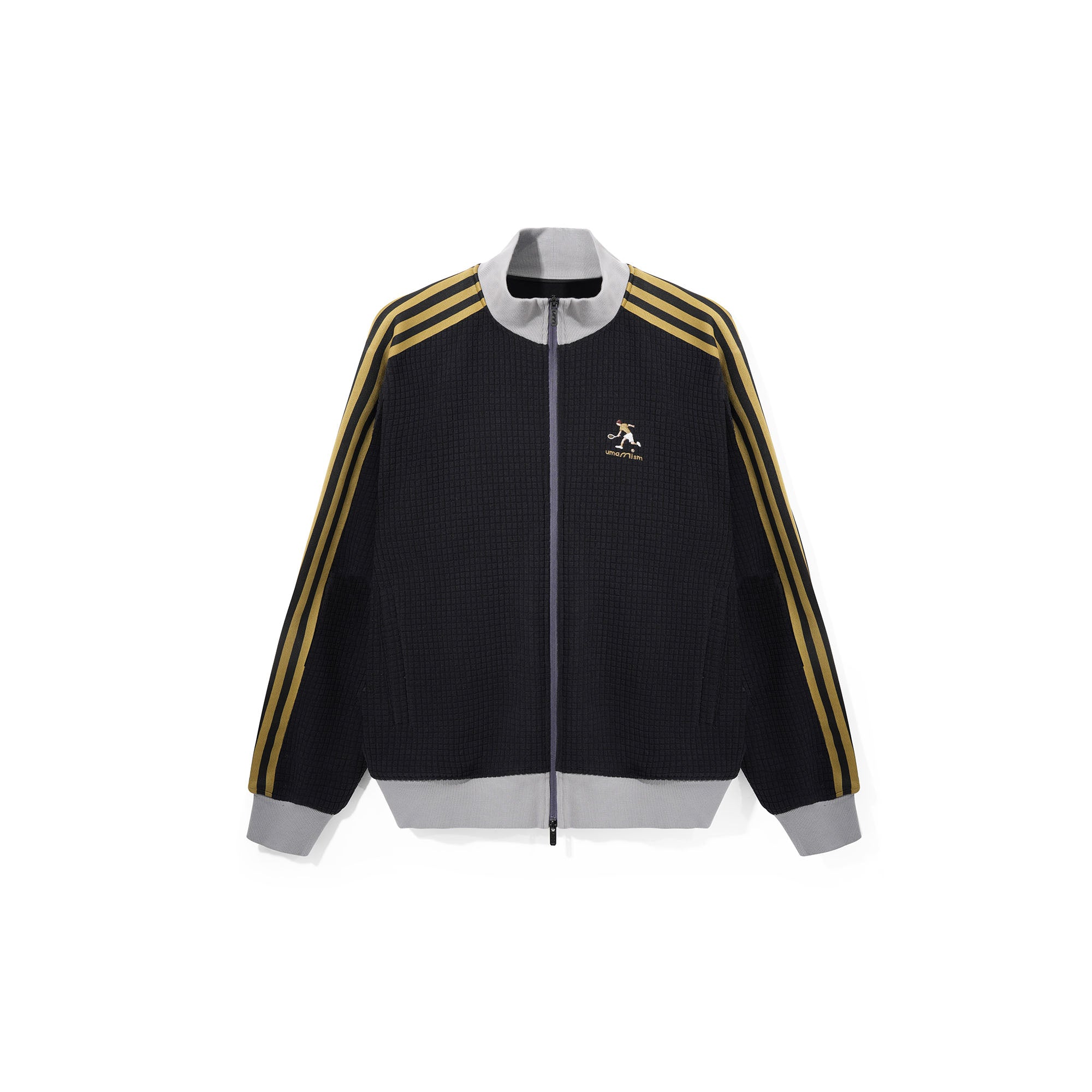 UMAMIISM Waffle Side Stripe Embroidered Track Jacket-Jacket-XS-Black-Free Shipping Leatheretro