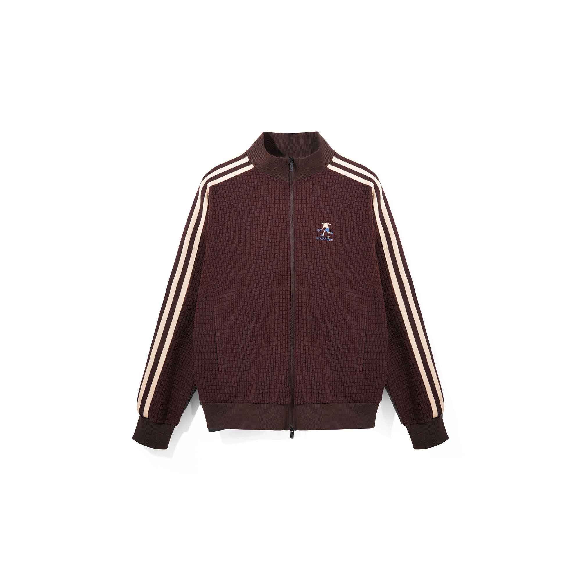UMAMIISM Waffle Side Stripe Embroidered Track Jacket-Jacket-XS-Brown-Free Shipping Leatheretro