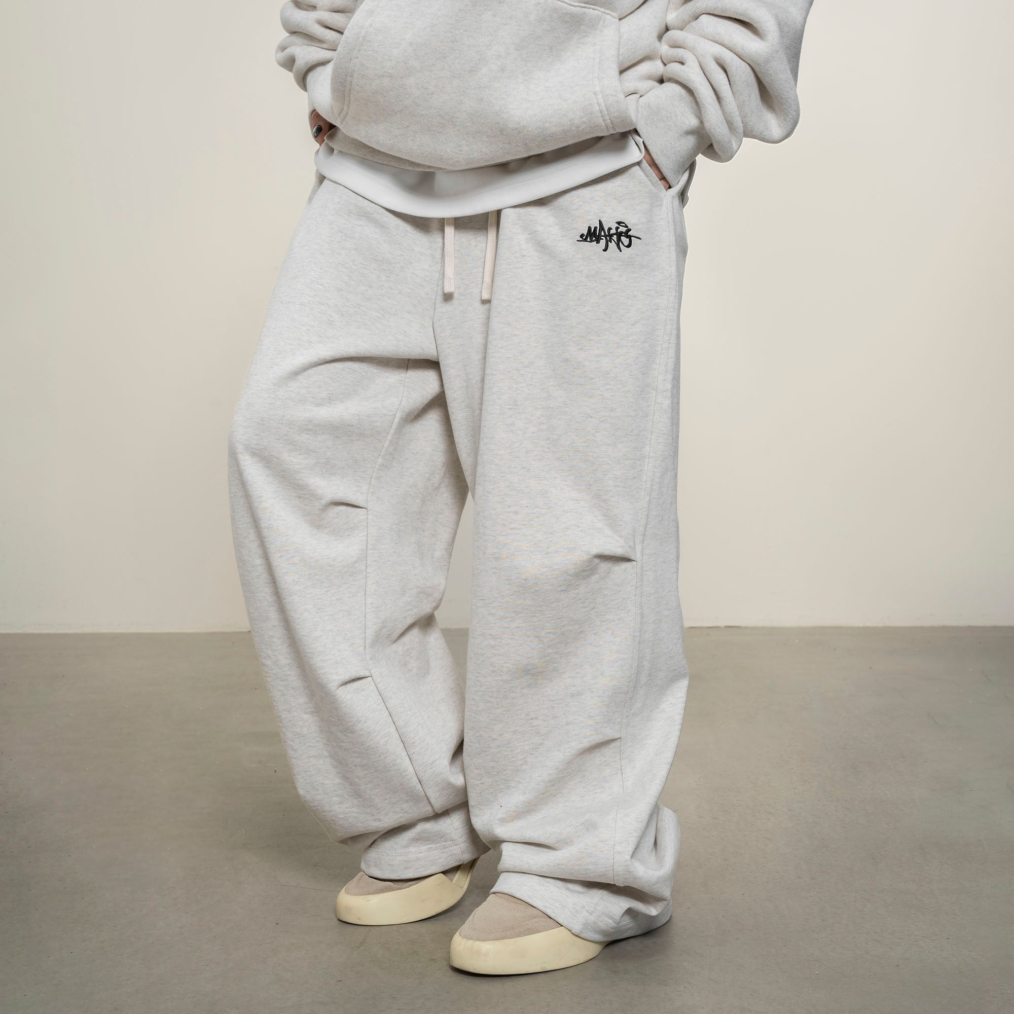 MAKEMORE Double Pleated Drawstring Sweatpants-Pants-S-Beige-Free Shipping Leatheretro