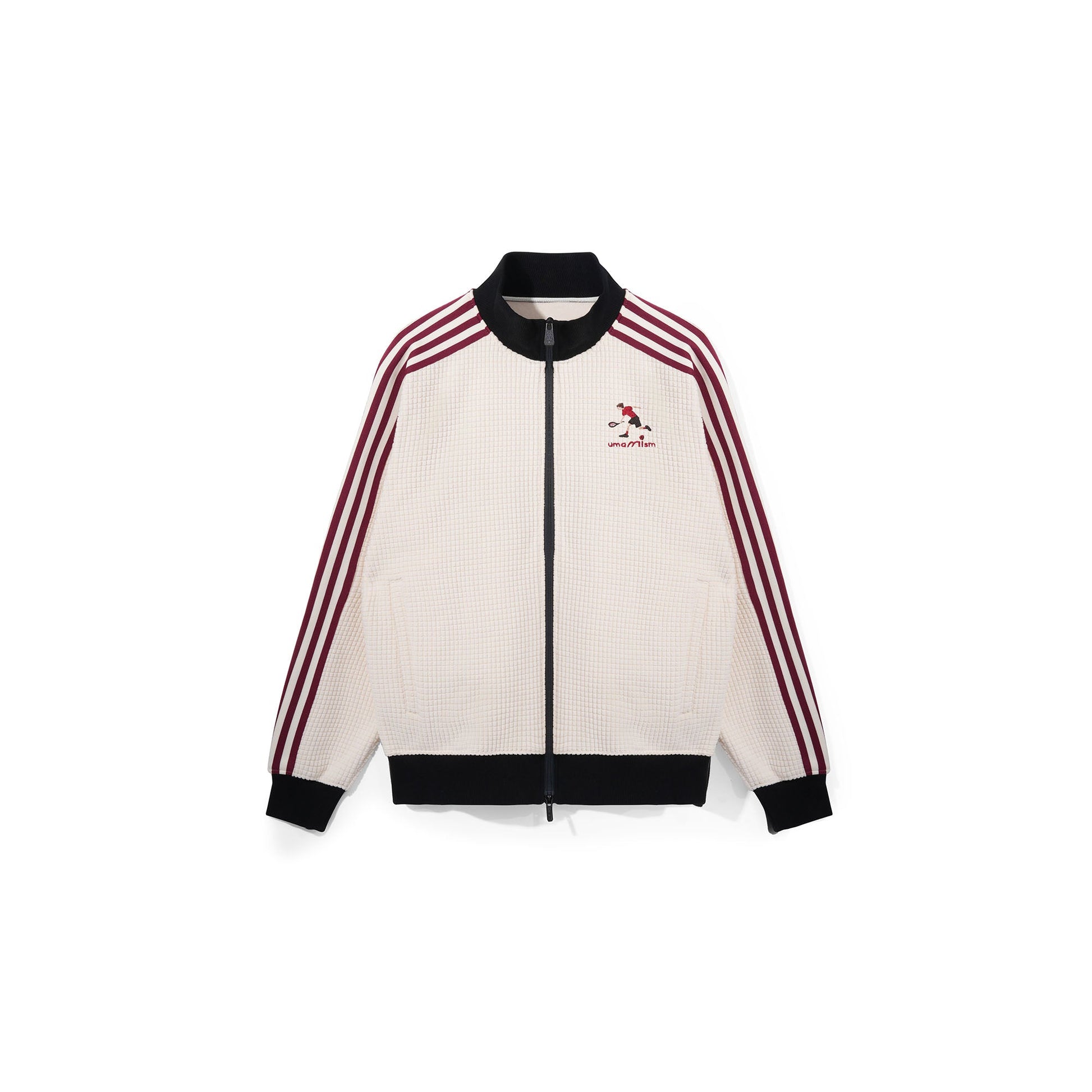 UMAMIISM Waffle Side Stripe Embroidered Track Jacket-Jacket-XS-Beige-Free Shipping Leatheretro